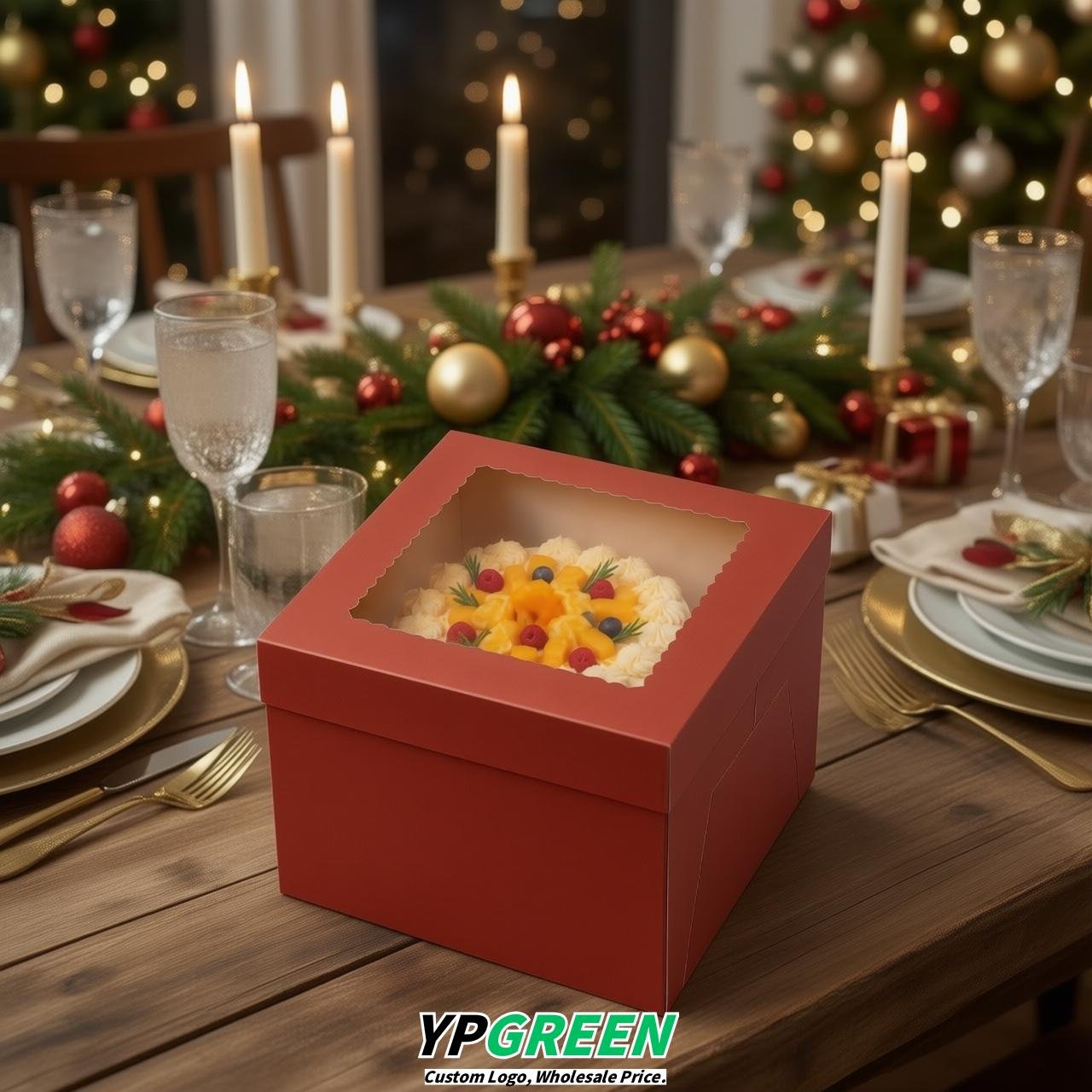 Brick Red 10 & 12 inches Cake Box with Window - Square Cardboard Cake Box