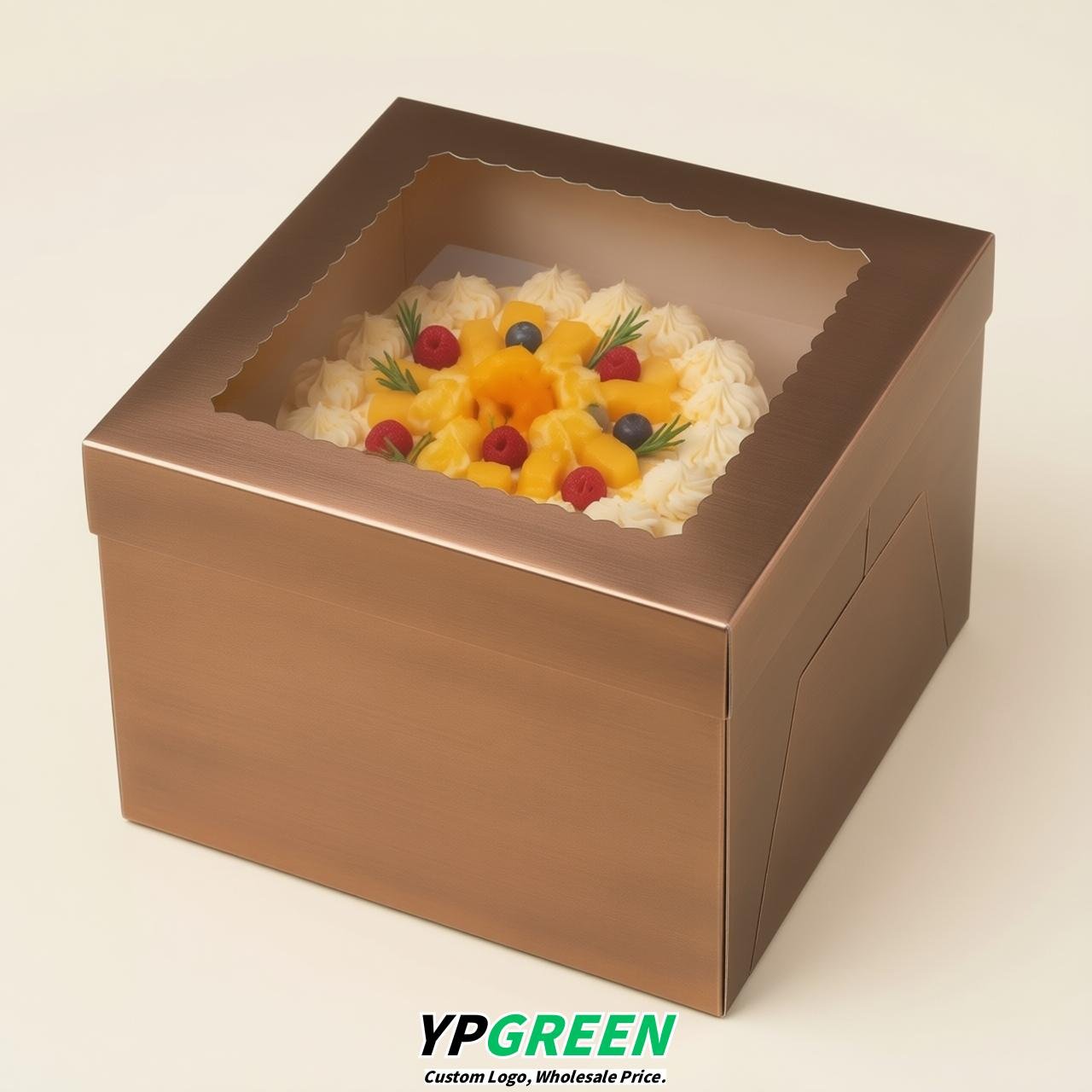 Bronze 10 & 12 inches Tall Cake Box with Window - Square Cardboard Cake Box