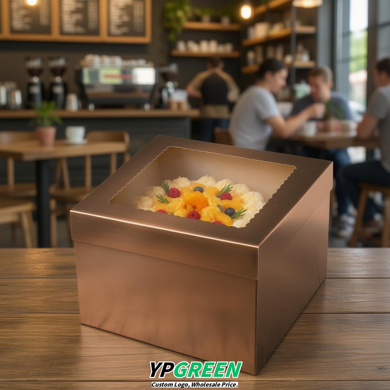 Bronze 10 & 12 inches Tall Cake Box with Window - Square Cardboard Cake Box