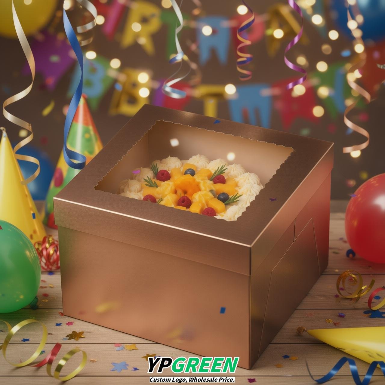 Bronze 10 & 12 inches Tall Cake Box with Window - Square Cardboard Cake Box
