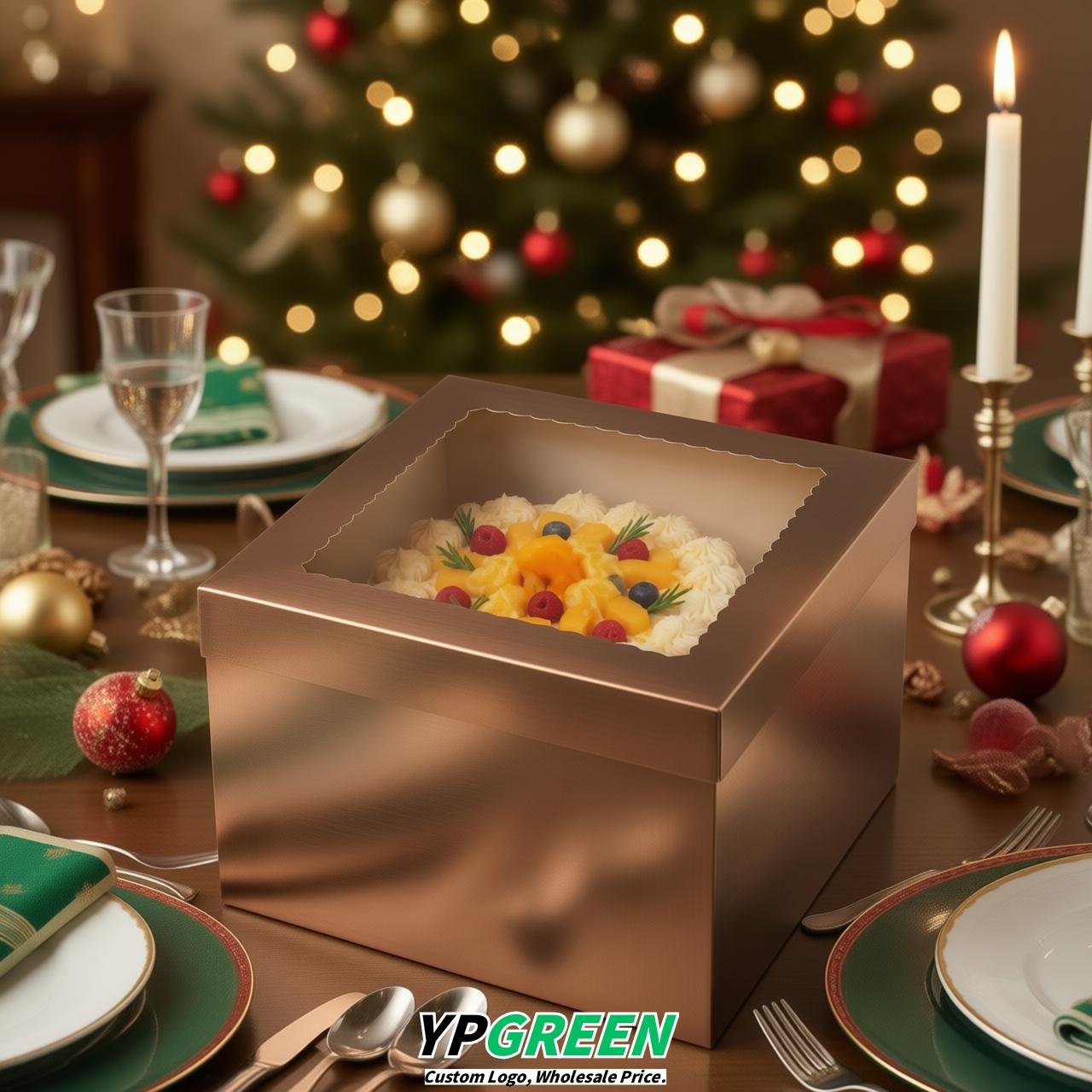 Bronze 10 & 12 inches Tall Cake Box with Window - Square Cardboard Cake Box