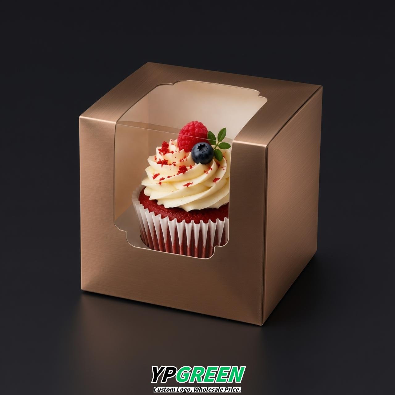 Bronze Individual 3.5 inches Square Paper Cupcake Box Containers with Windows & Inserts