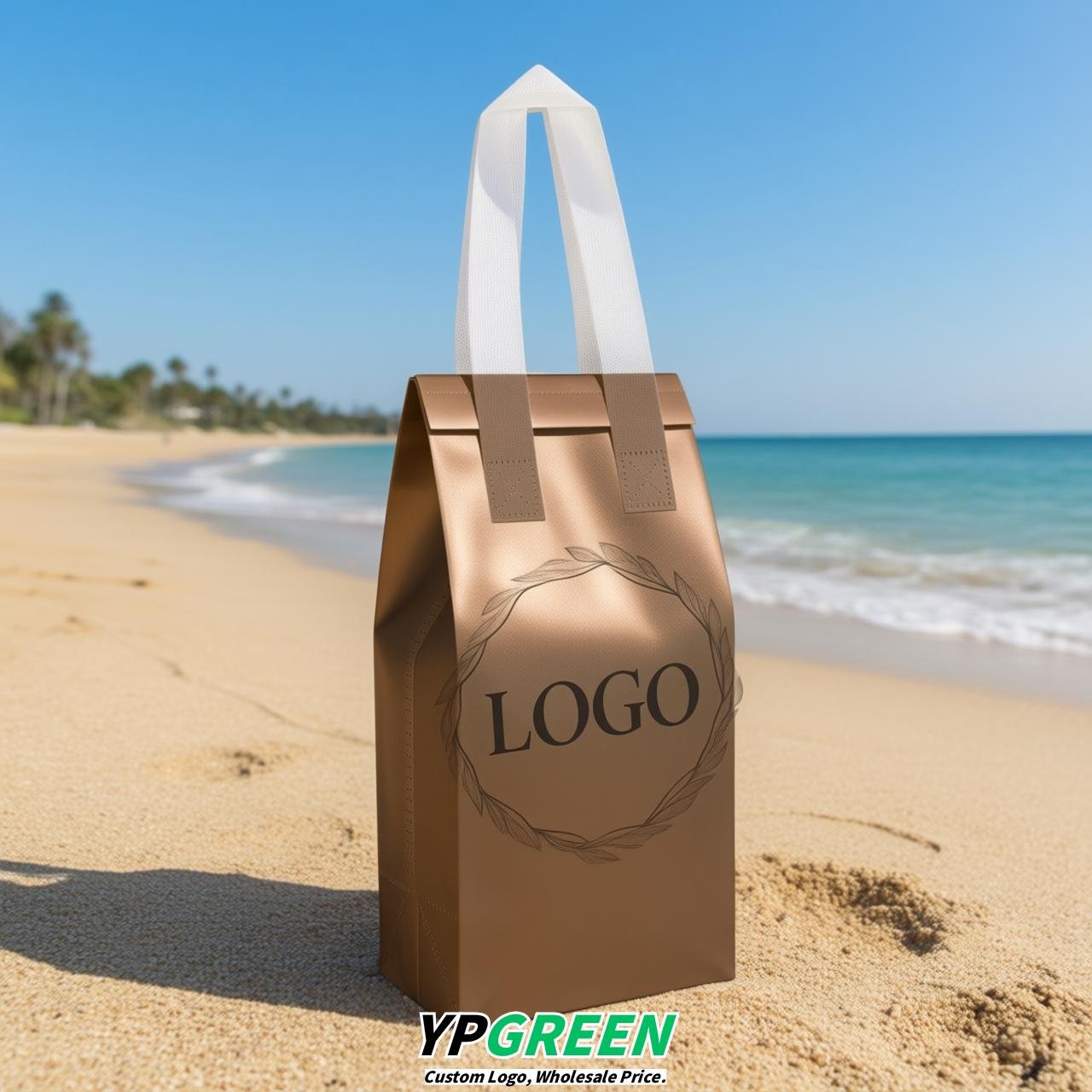 Bronze Individual insulated take away bags wholesale 11x4.7x3.9 inches Thermal Beverage Take Out Bags