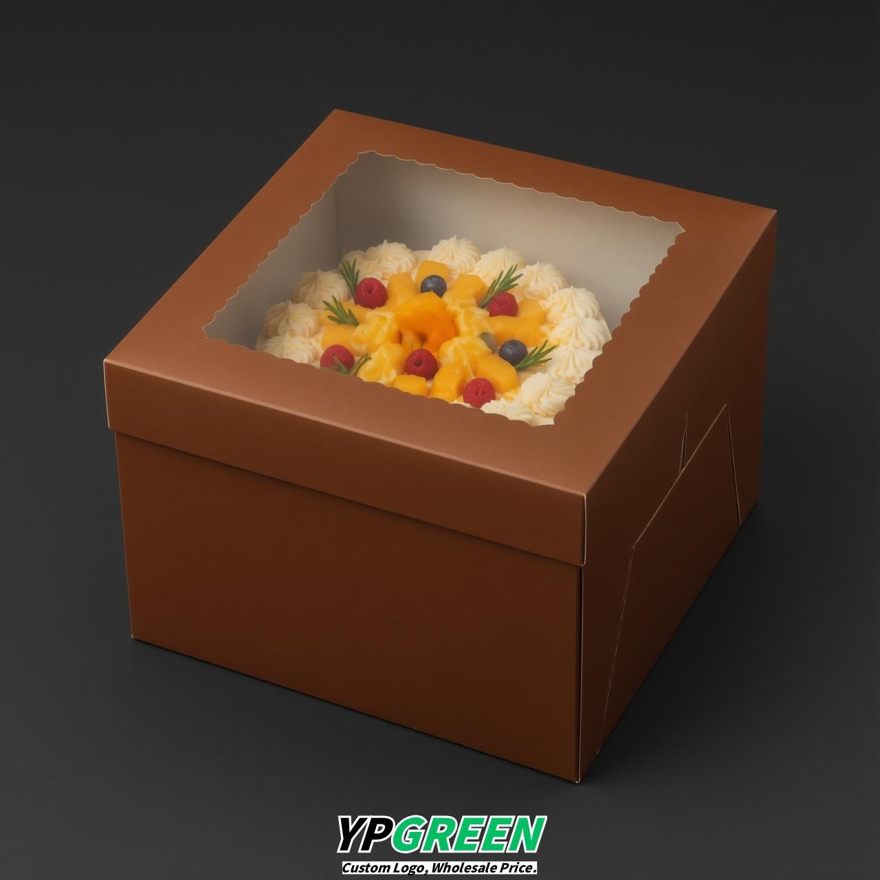 Brown 10 & 12 inches Tall Cake Box with Window - Square Cardboard Cake Box
