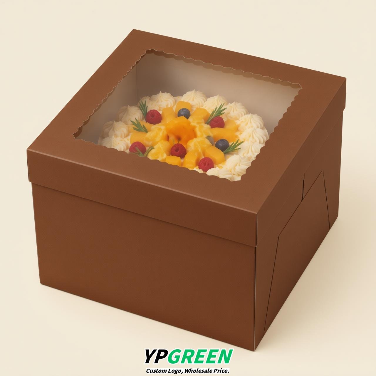 Brown 10 & 12 inches Tall Cake Box with Window - Square Cardboard Cake Box