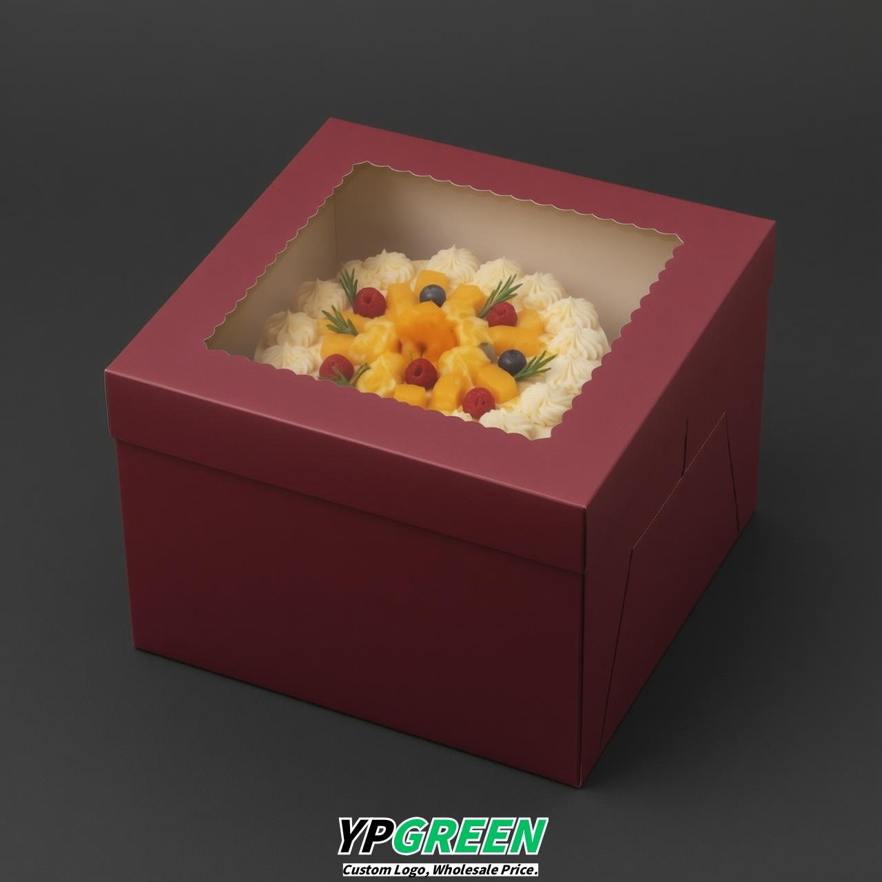 Burgundy 10 & 12 inches Cake Box with Window - Square Cardboard Cake Box