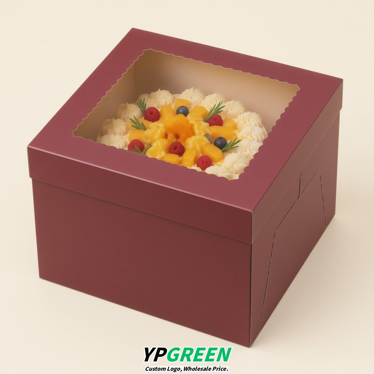 Burgundy 10 & 12 inches Cake Box with Window - Square Cardboard Cake Box