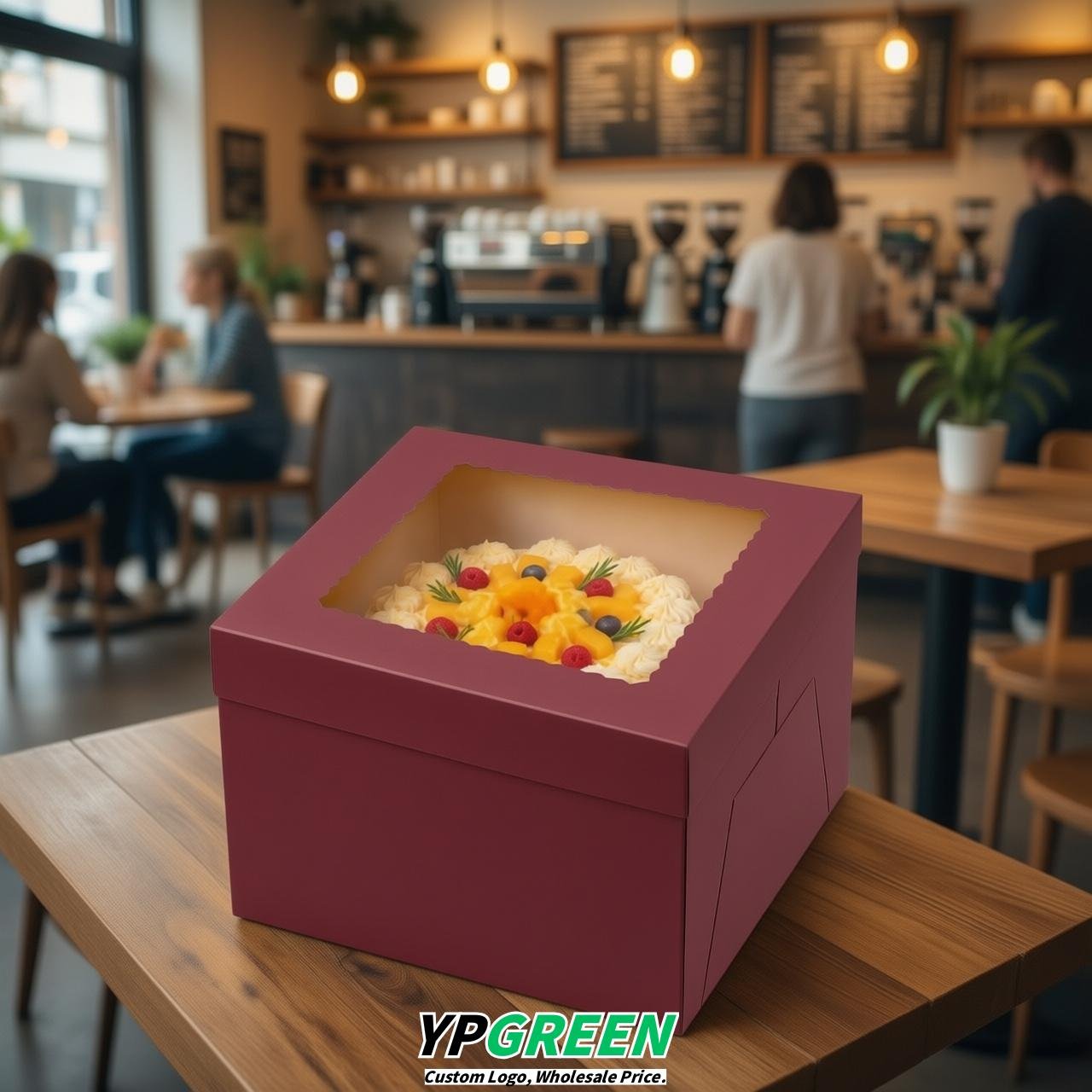Burgundy 10 & 12 inches Cake Box with Window - Square Cardboard Cake Box