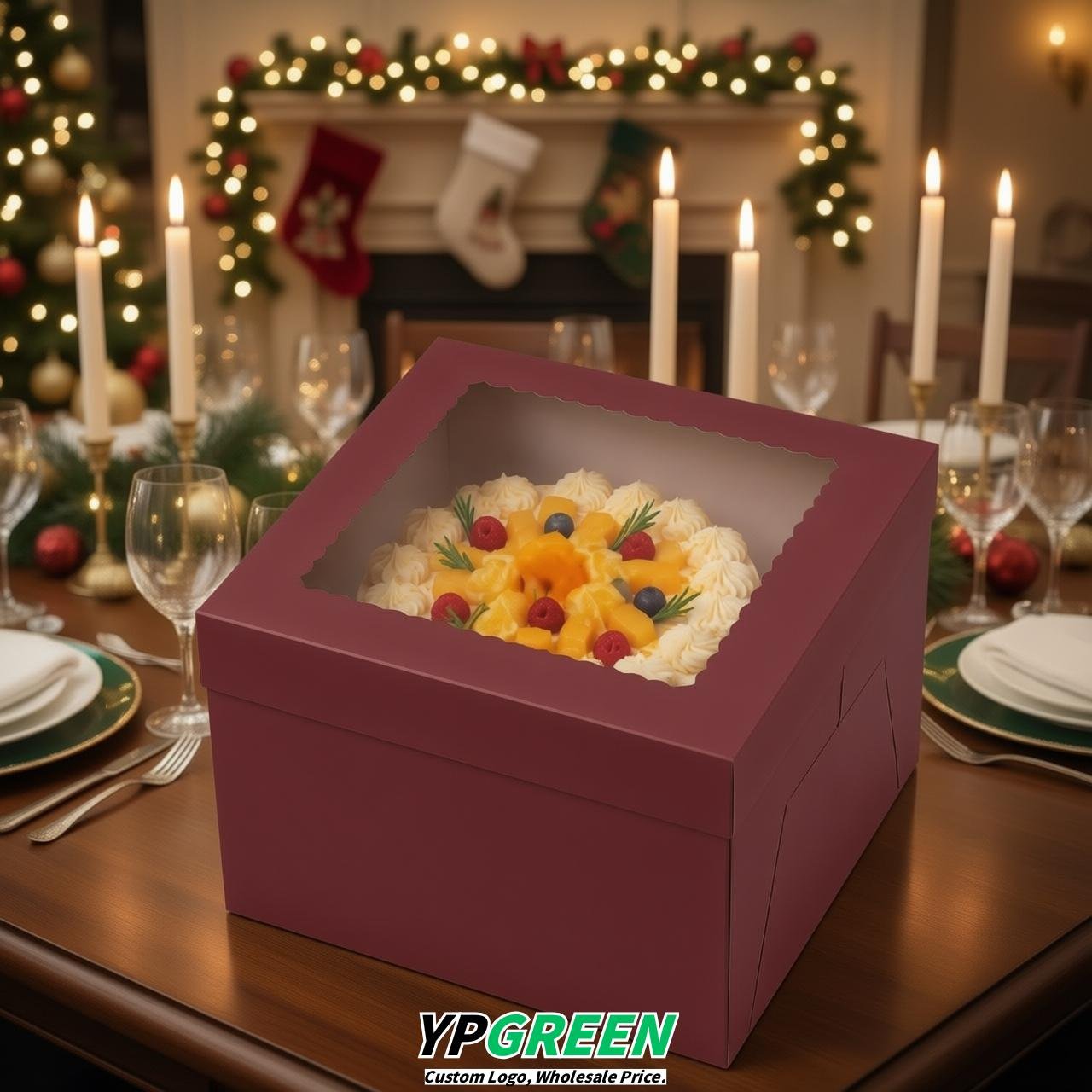 Burgundy 10 & 12 inches Cake Box with Window - Square Cardboard Cake Box