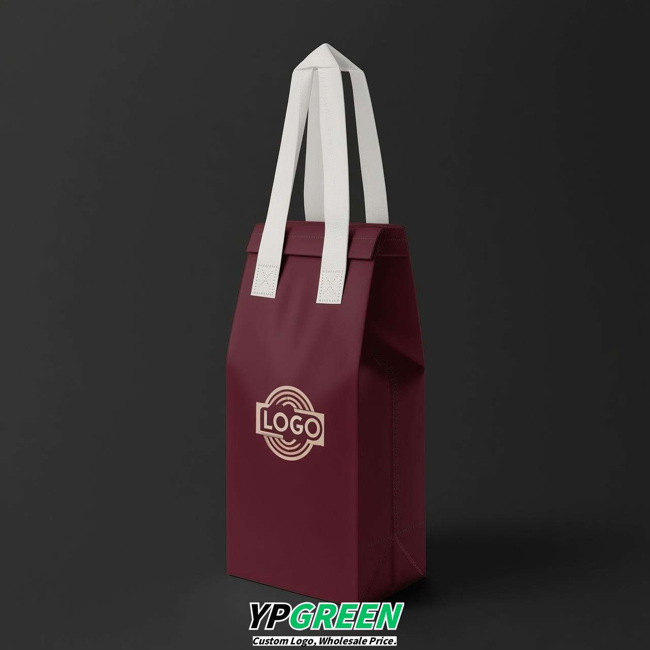 Burgundy Individual insulated take away bags wholesale 11x4.7x3.9 inches Thermal Beverage Take Out Bags