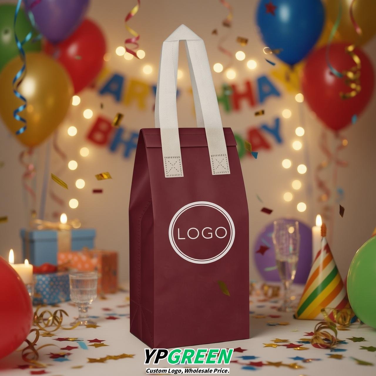 Burgundy Individual insulated take away bags wholesale 11x4.7x3.9 inches Thermal Beverage Take Out Bags