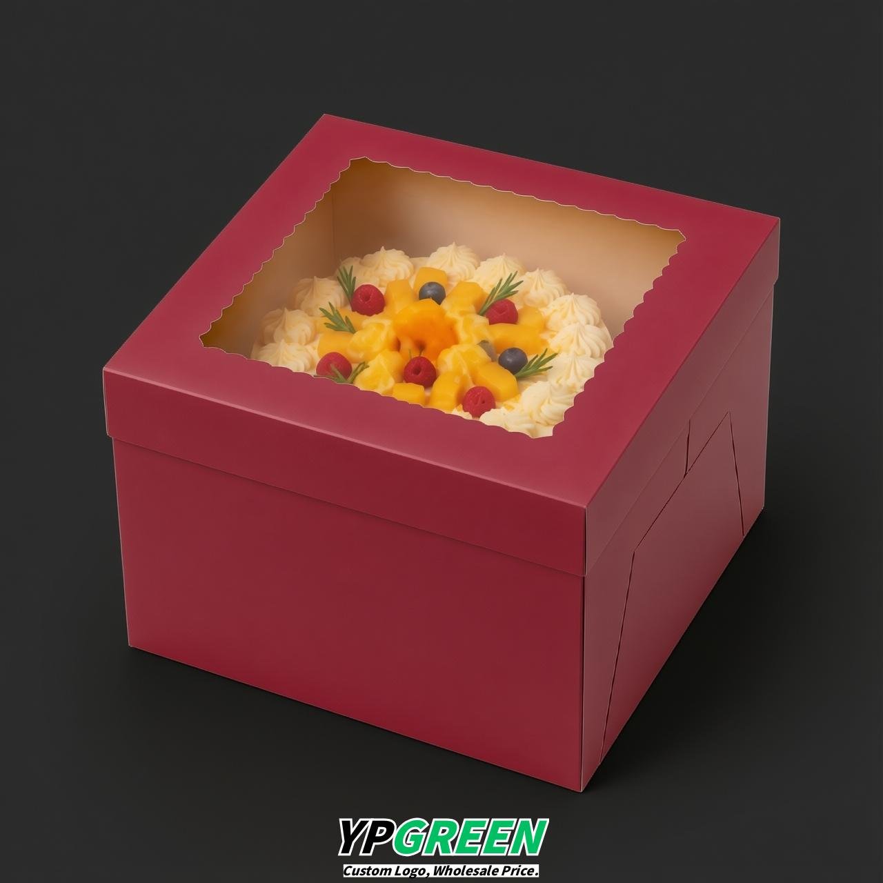 Carmine 10 & 12 inches Tall Cake Box with Window - Square Cardboard Cake Box