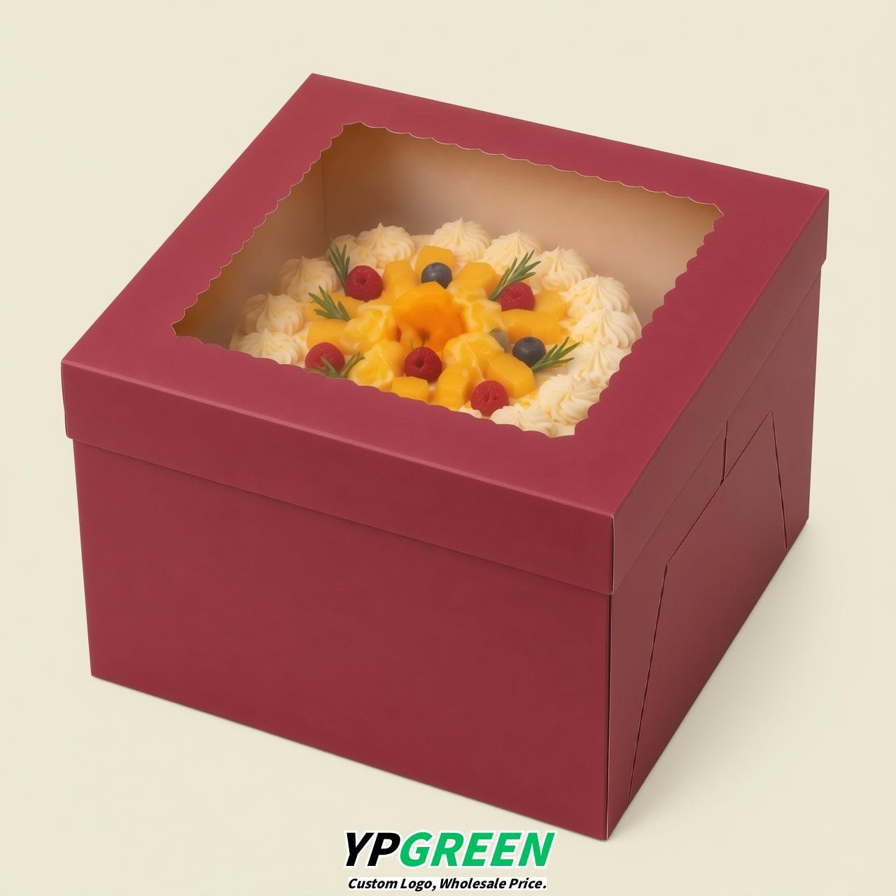 Carmine 10 & 12 inches Tall Cake Box with Window - Square Cardboard Cake Box