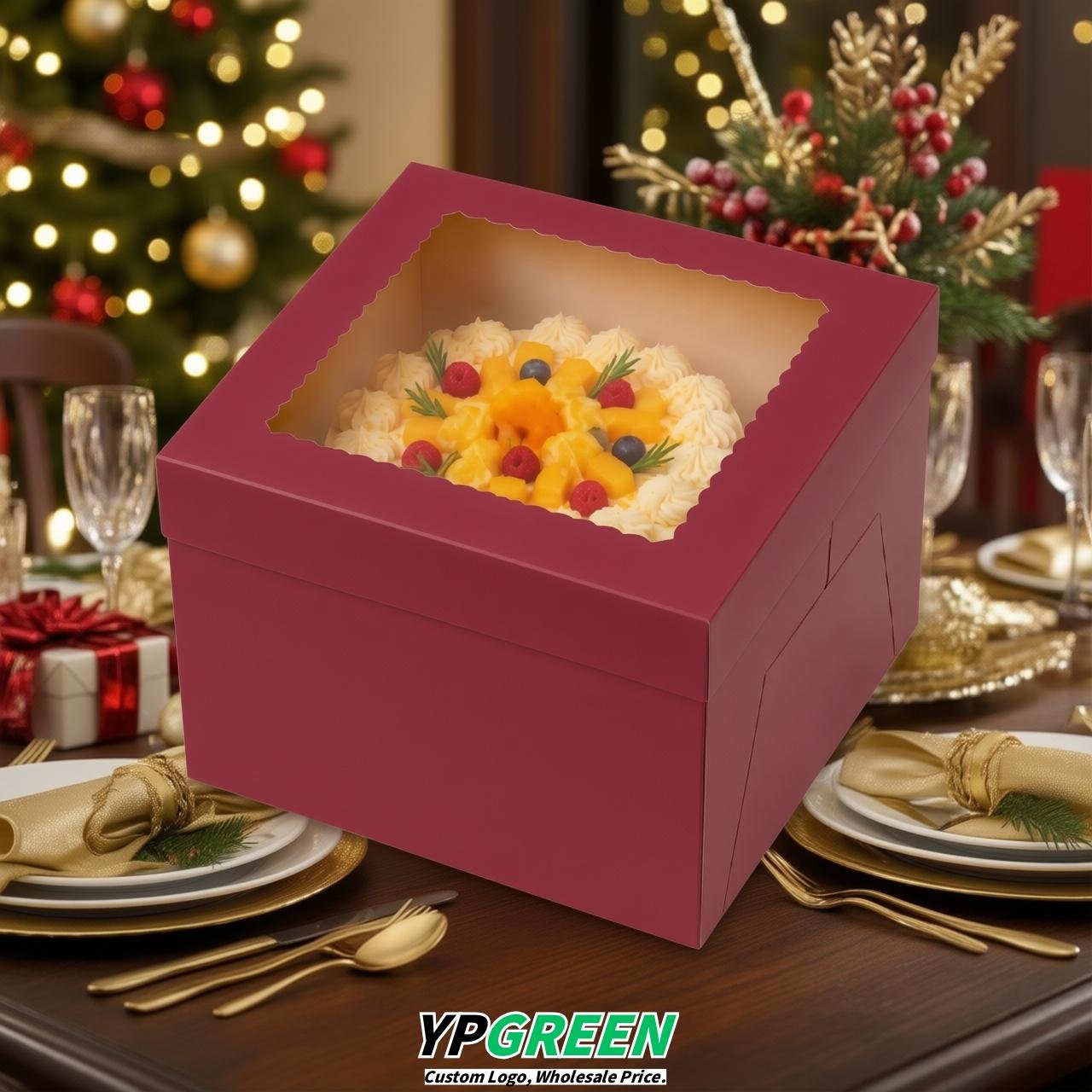 Carmine 10 & 12 inches Tall Cake Box with Window - Square Cardboard Cake Box