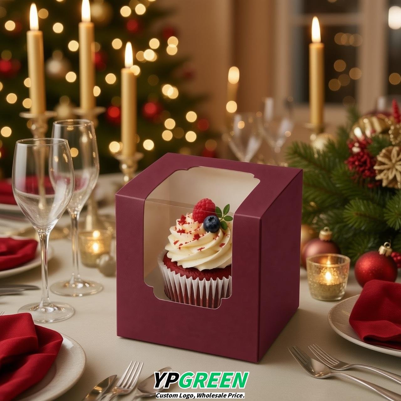 Carmine Individual 3.5 inches Square Paper Cupcake Box Containers with Windows & Inserts Carmine Individual 3.5 inches Square Paper Cupcake Box Containers with Windows & Inserts
