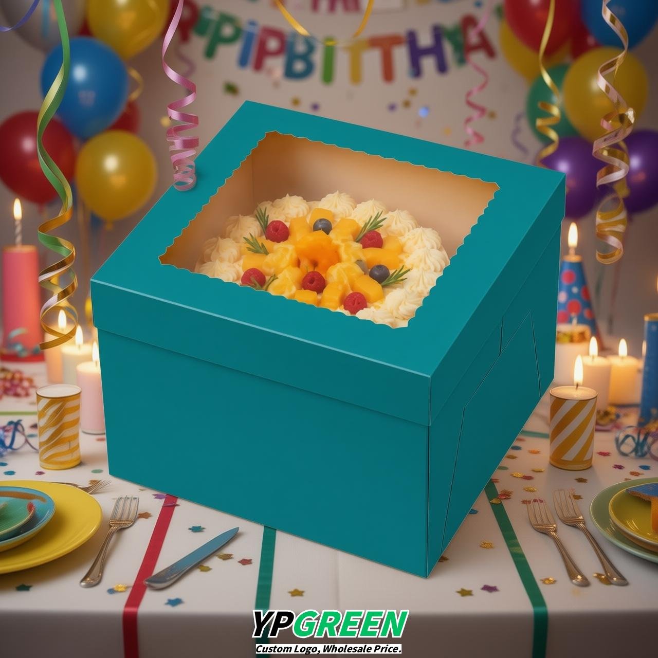 Cerulean 10 & 12 inches Tall Cake Box with Window - Square Cardboard Cake Box