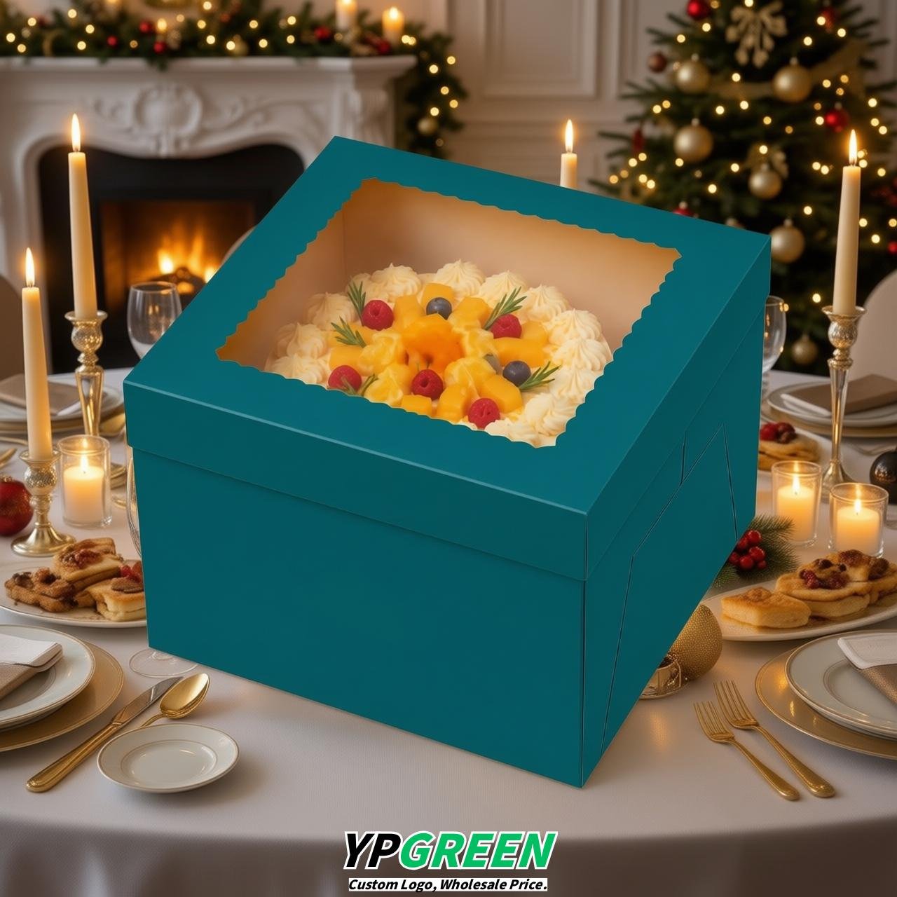 Cerulean 10 & 12 inches Tall Cake Box with Window - Square Cardboard Cake Box