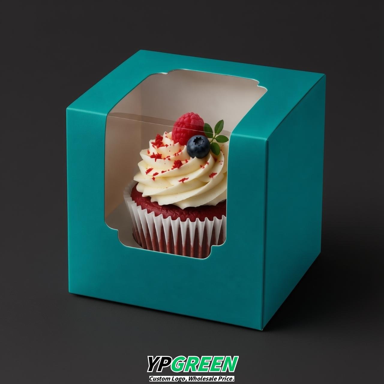 Cerulean Individual 3.5 inches Square Paper Cupcake Box Containers with Windows & Inserts