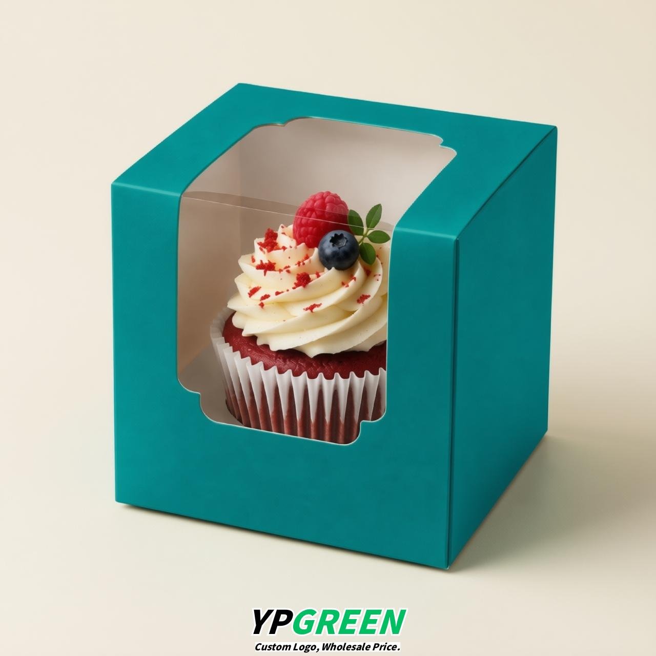 Cerulean Individual 3.5 inches Square Paper Cupcake Box Containers with Windows & Inserts
