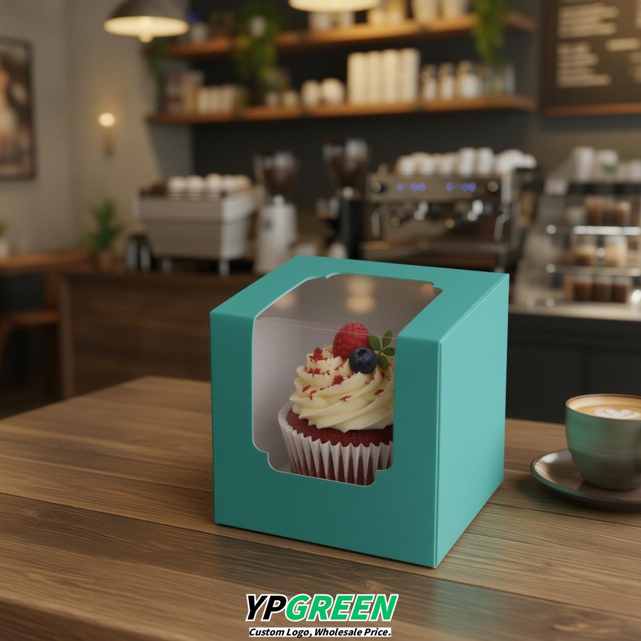 Cerulean Individual 3.5 inches Square Paper Cupcake Box Containers with Windows & Inserts