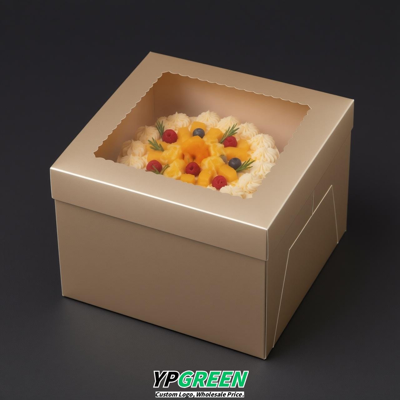 Champagne 10 & 12 inches Cake Box with Window - Square Cardboard Cake Box