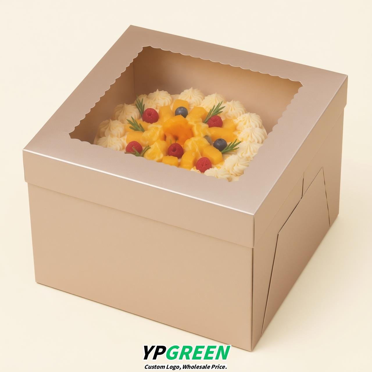Champagne 10 & 12 inches Cake Box with Window - Square Cardboard Cake Box