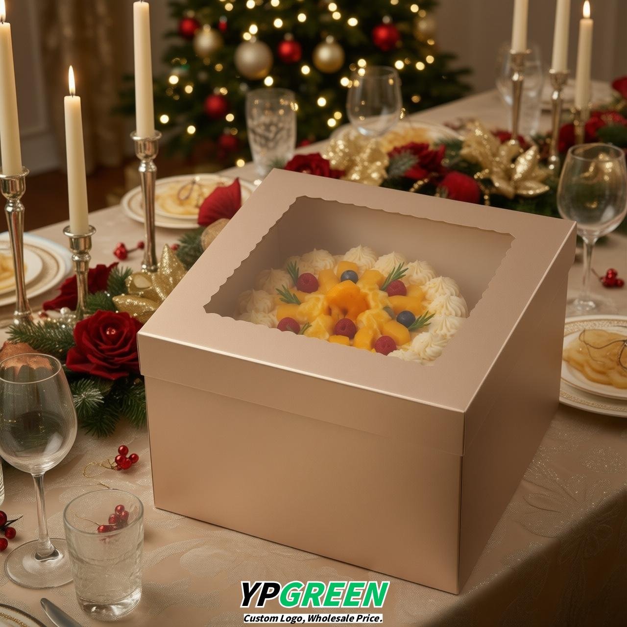 Champagne 10 & 12 inches Cake Box with Window - Square Cardboard Cake Box
