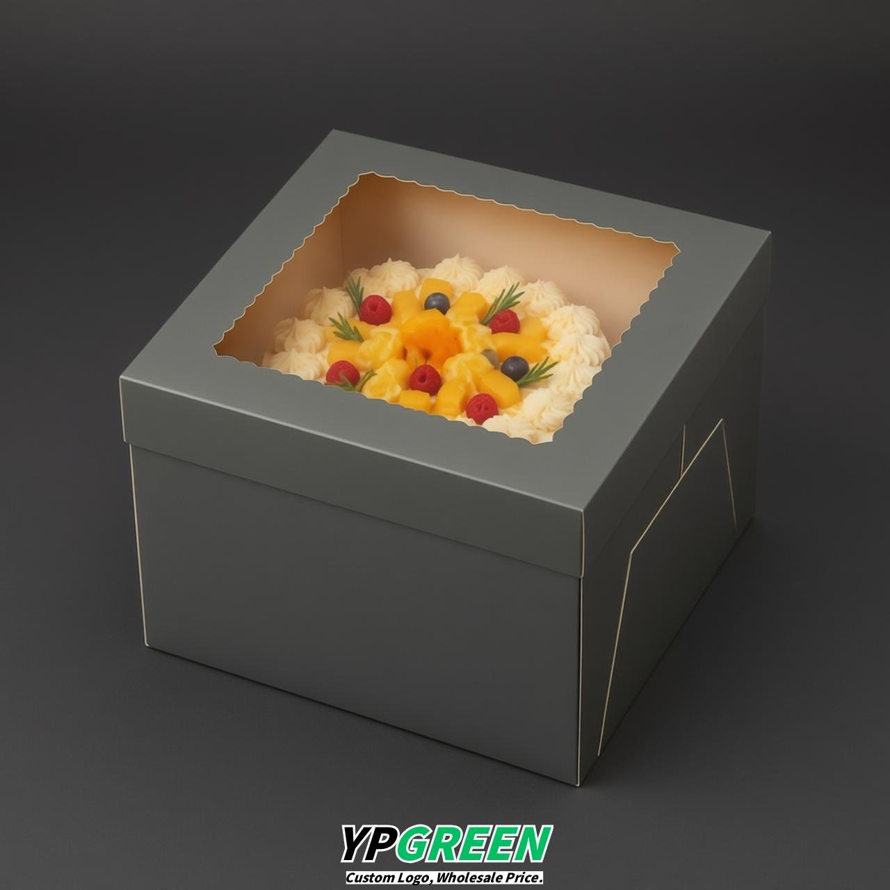 Charcoal 10 & 12 inches Cake Box with Window - Square Cardboard Cake Box
