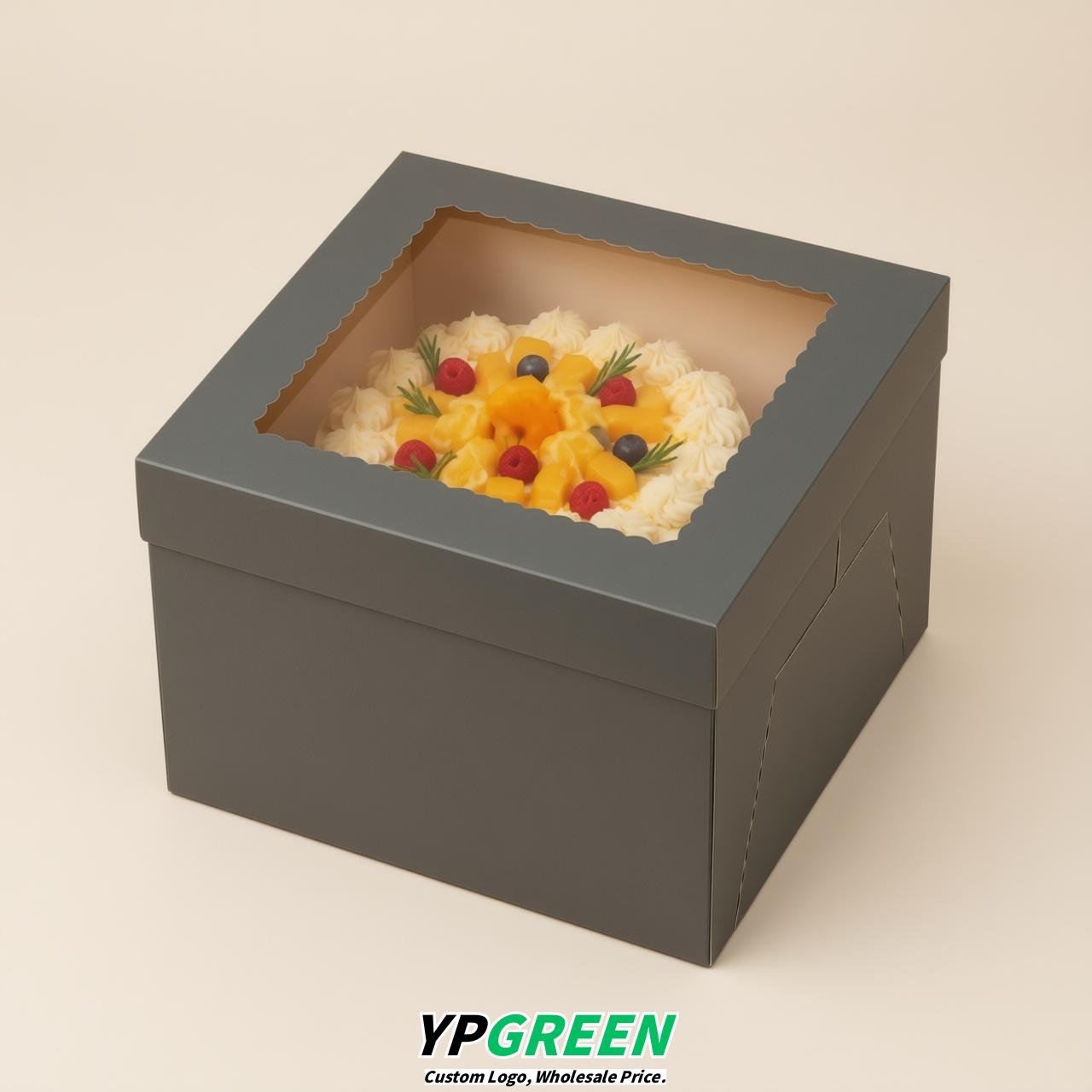 Charcoal 10 & 12 inches Cake Box with Window - Square Cardboard Cake Box