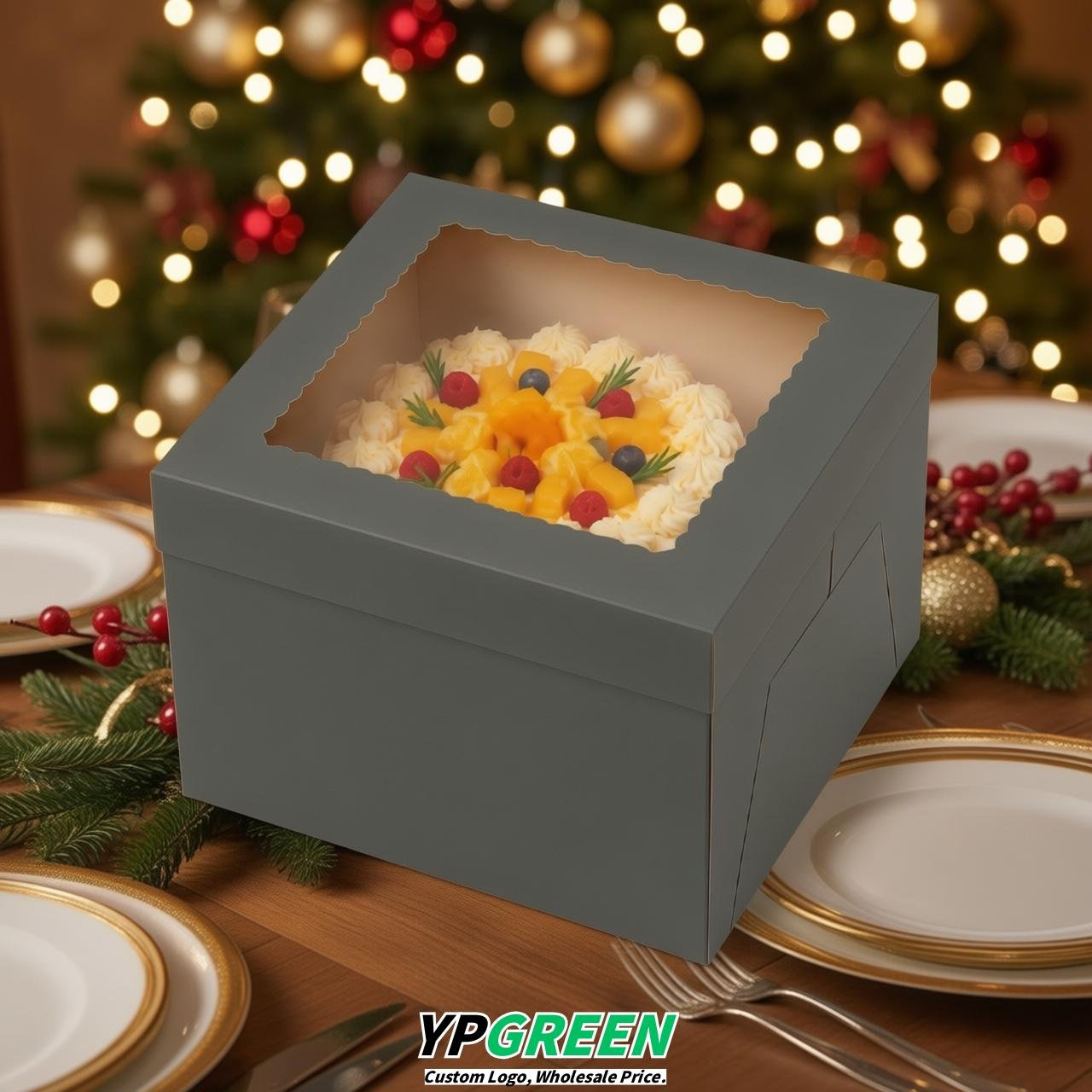 Charcoal 10 & 12 inches Cake Box with Window - Square Cardboard Cake Box