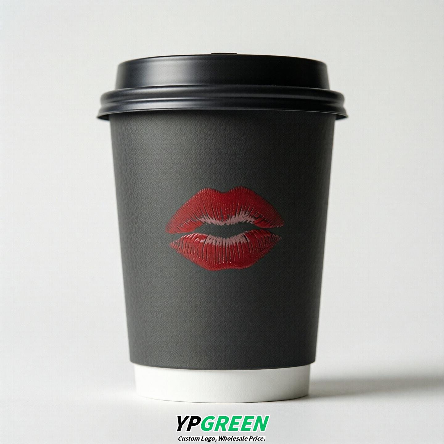 Charcoal Paper Cups with Lips Print 10oz/12oz/16oz/20oz/22oz
