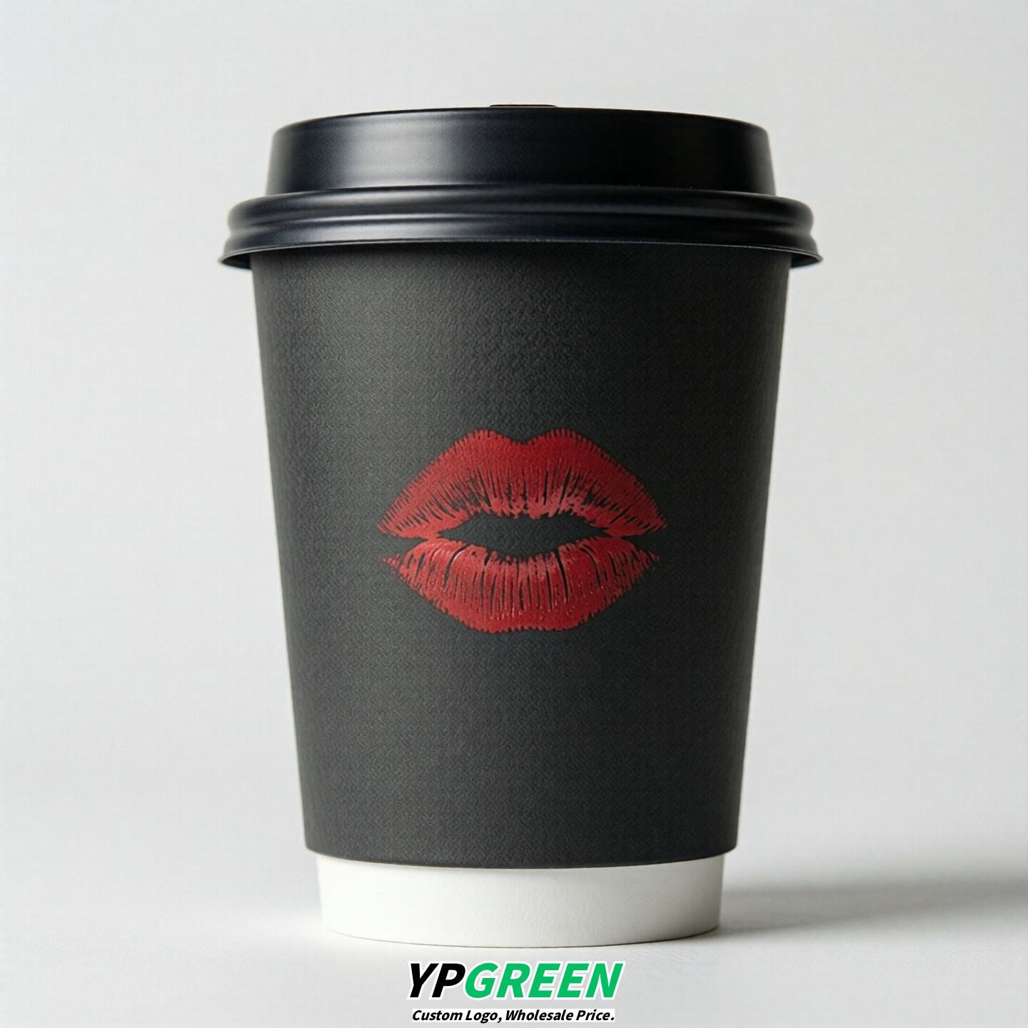 Charcoal Paper Cups with Lips Print 10oz/12oz/16oz/20oz/22oz