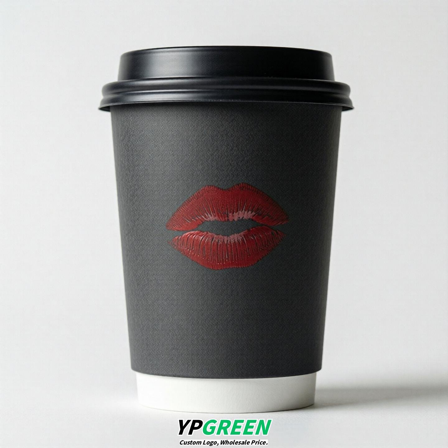 Charcoal Paper Cups with Lips Print 10oz/12oz/16oz/20oz/22oz