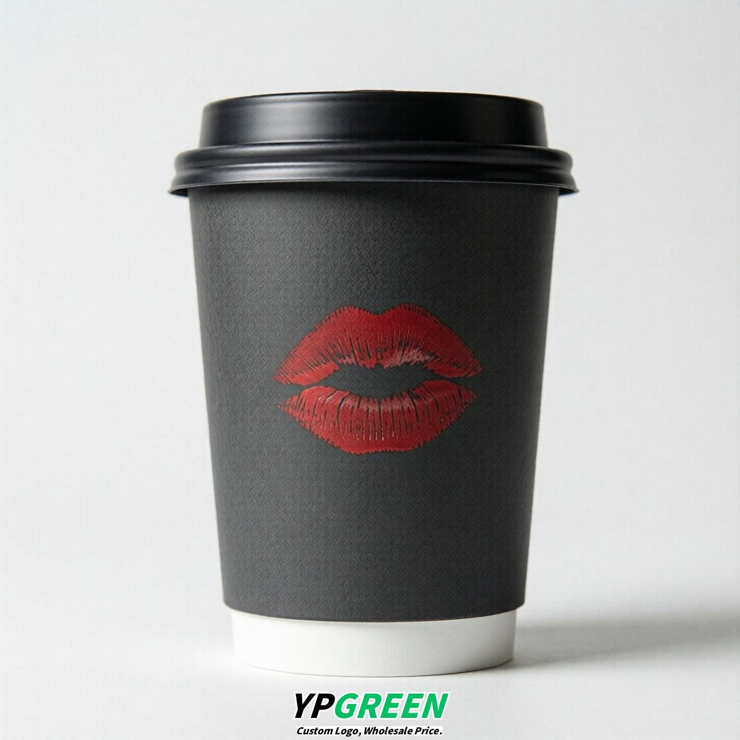 Charcoal Paper Cups with Lips Print 10oz/12oz/16oz/20oz/22oz