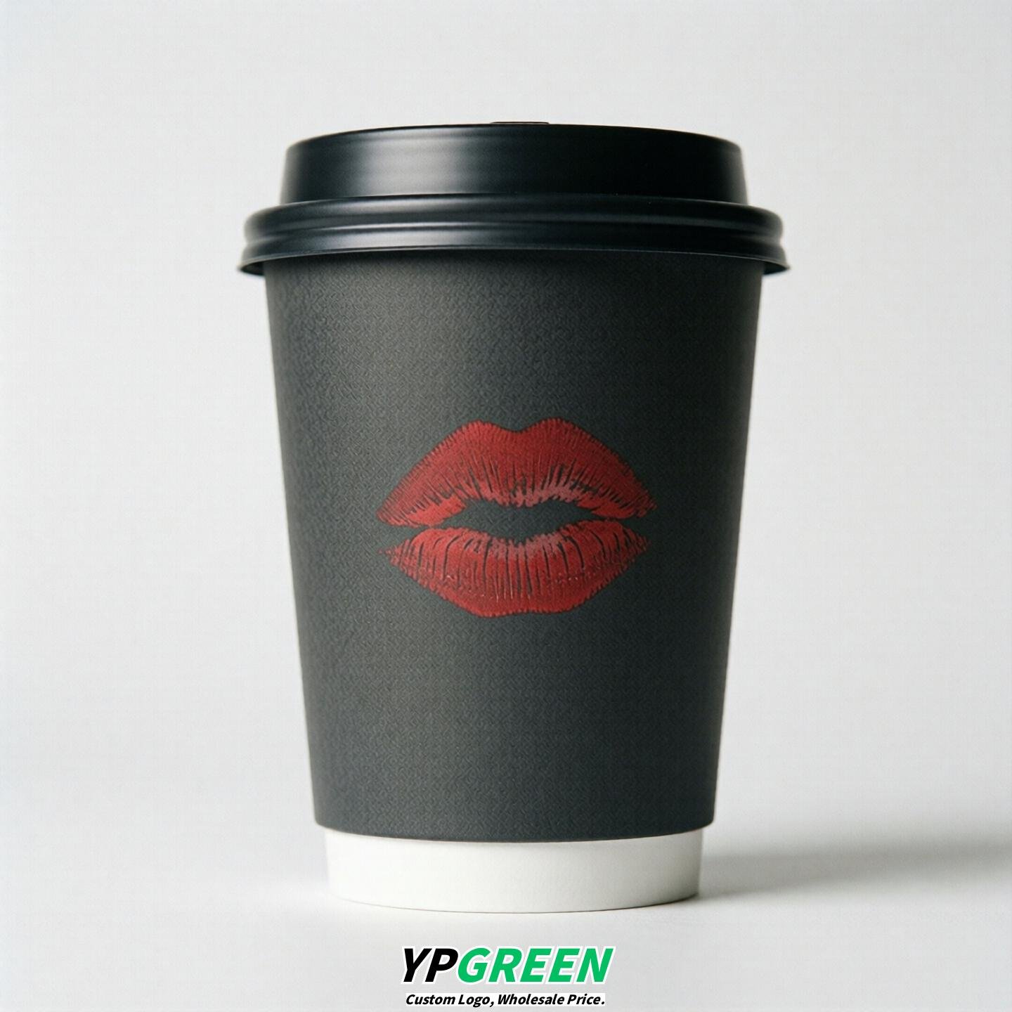 Charcoal Paper Cups with Lips Print 10oz/12oz/16oz/20oz/22oz