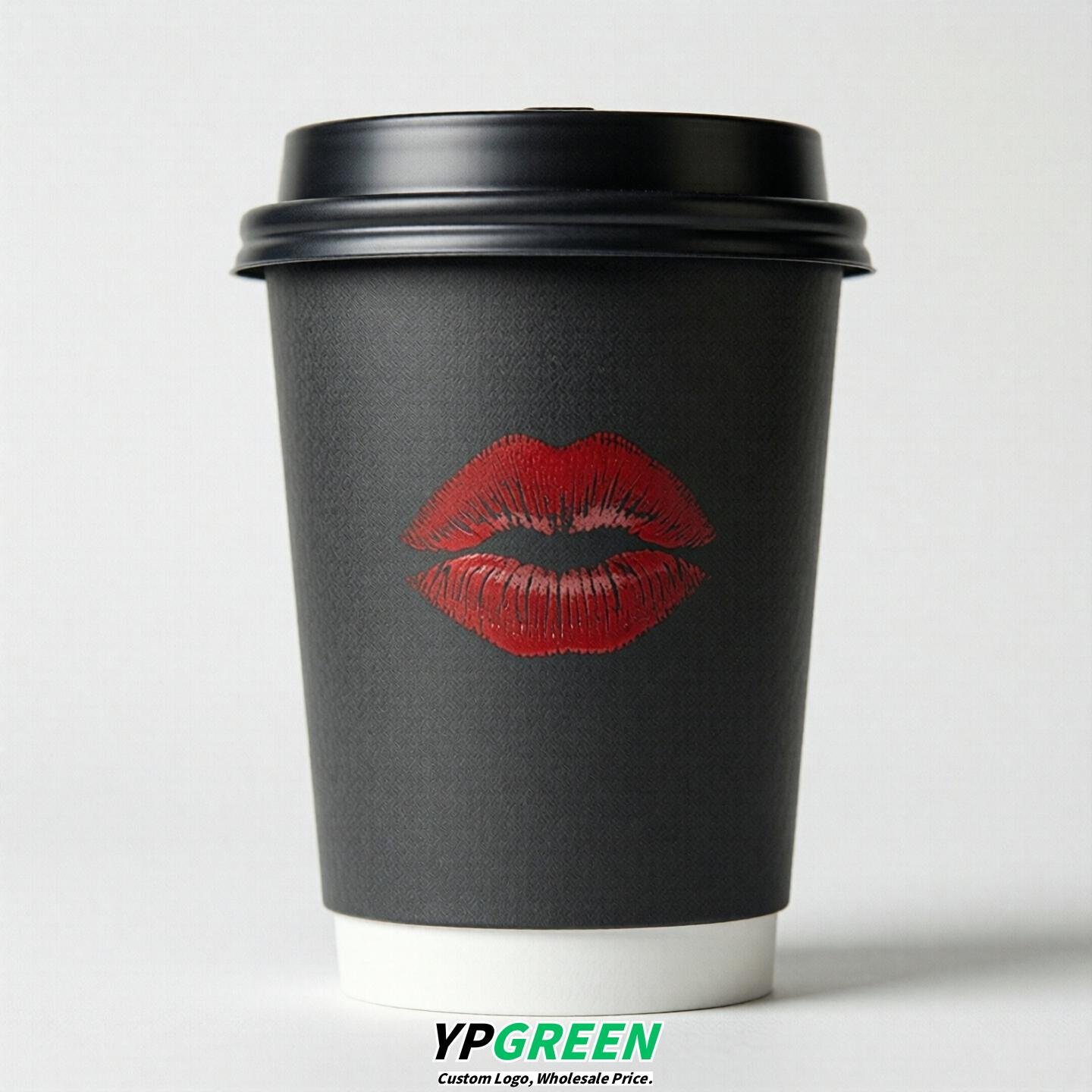 Charcoal Paper Cups with Lips Print 10oz/12oz/16oz/20oz/22oz