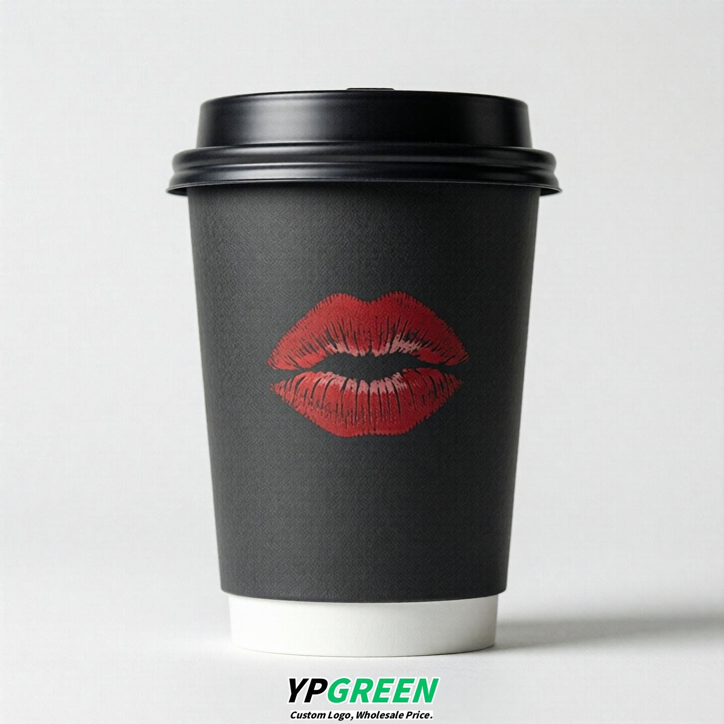 Charcoal Paper Cups with Lips Print 10oz/12oz/16oz/20oz/22oz