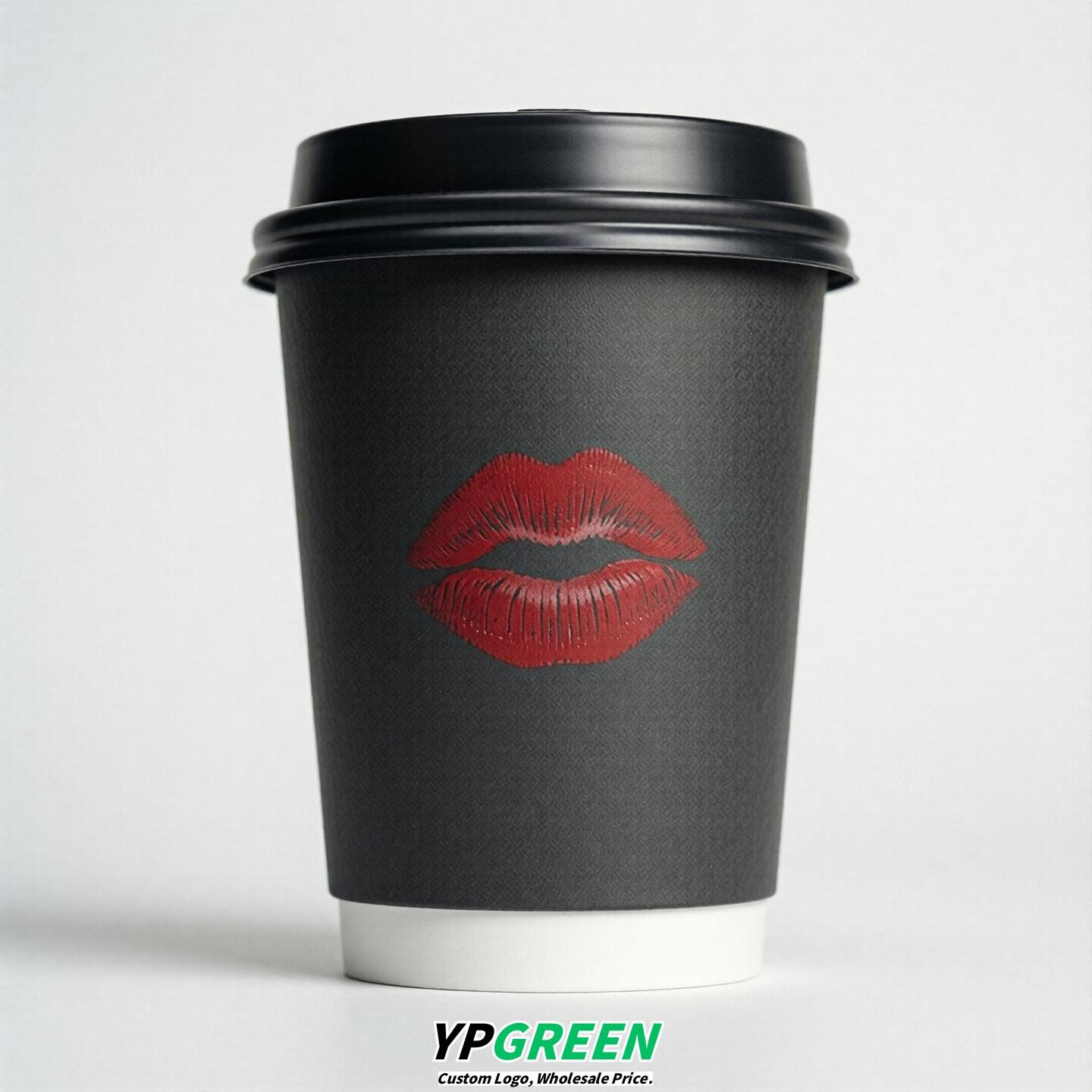Charcoal Paper Cups with Lips Print 10oz/12oz/16oz/20oz/22oz