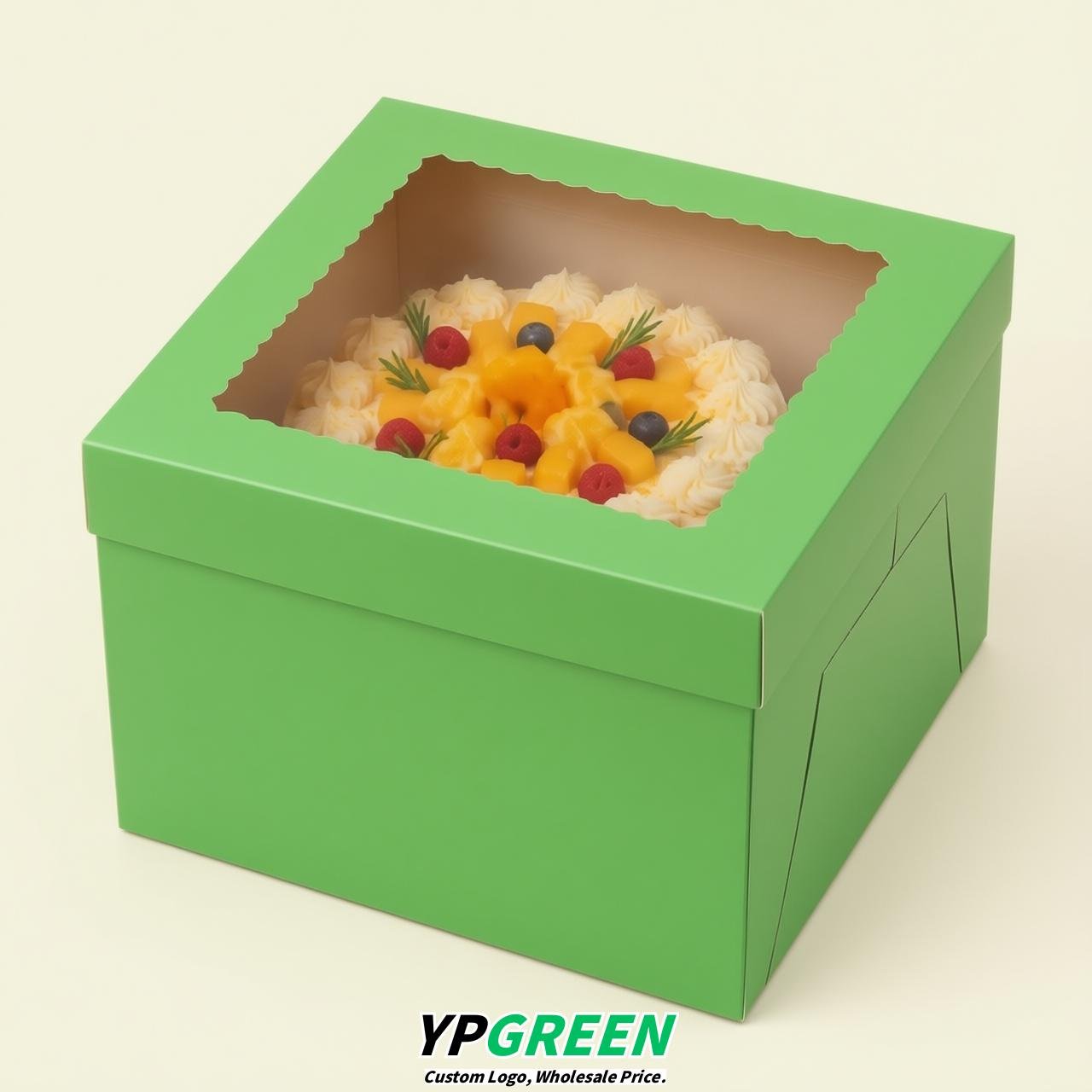 Chartreuse 10 & 12 inches Tall Cake Box with Window - Square Cardboard Cake Box