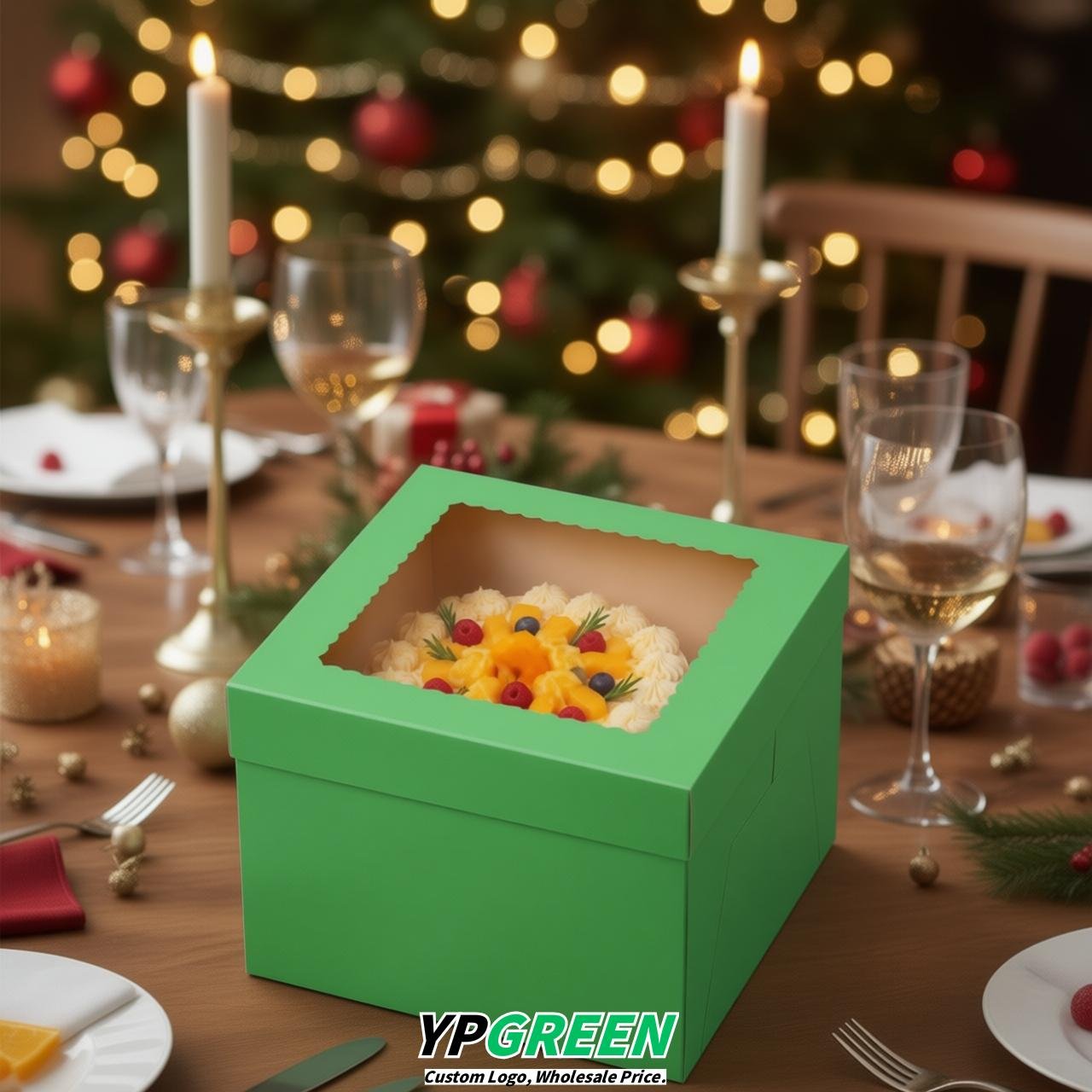 Chartreuse 10 & 12 inches Tall Cake Box with Window - Square Cardboard Cake Box