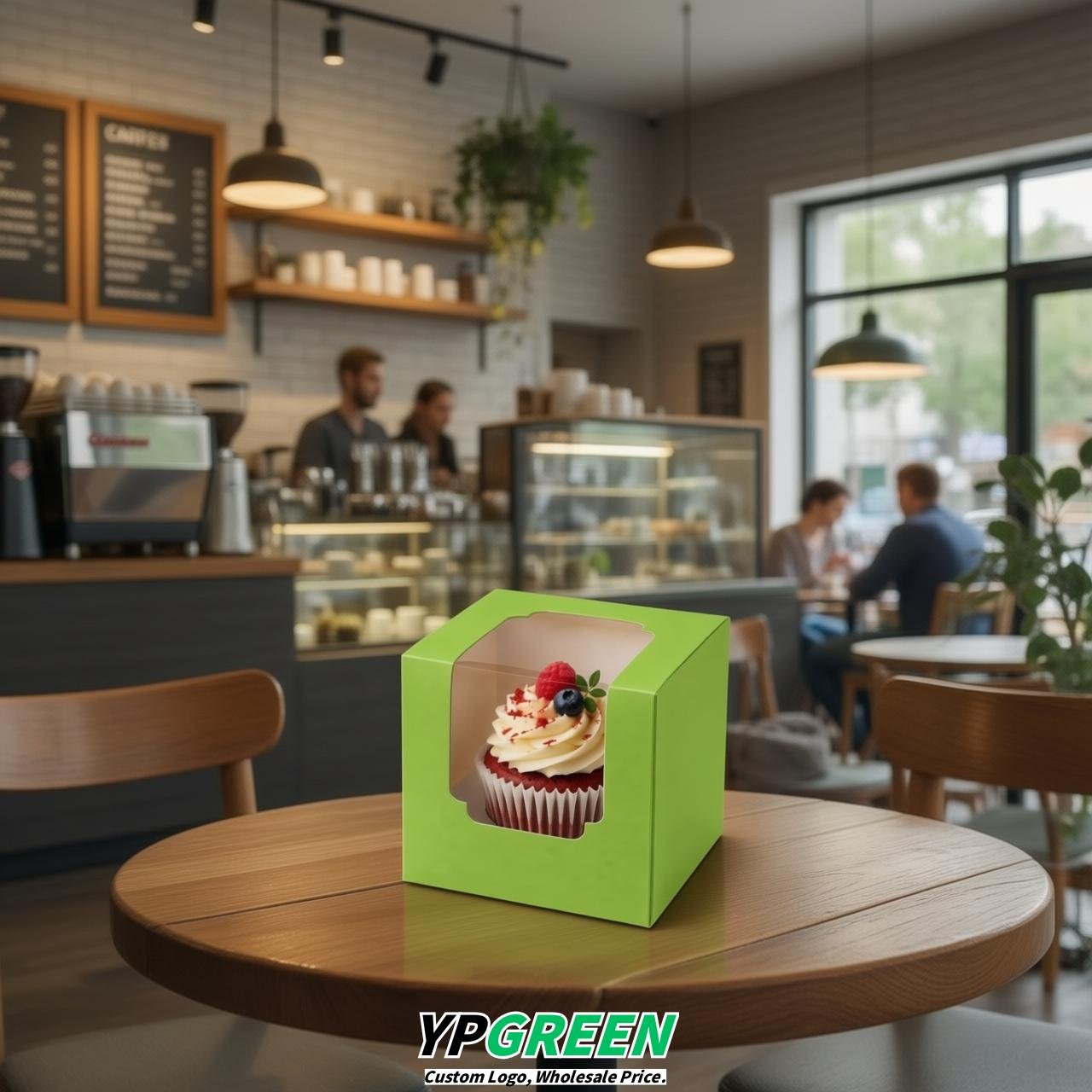 Chartreuse Individual 3.5 inches Square Paper Cupcake Box Containers with Windows & Inserts