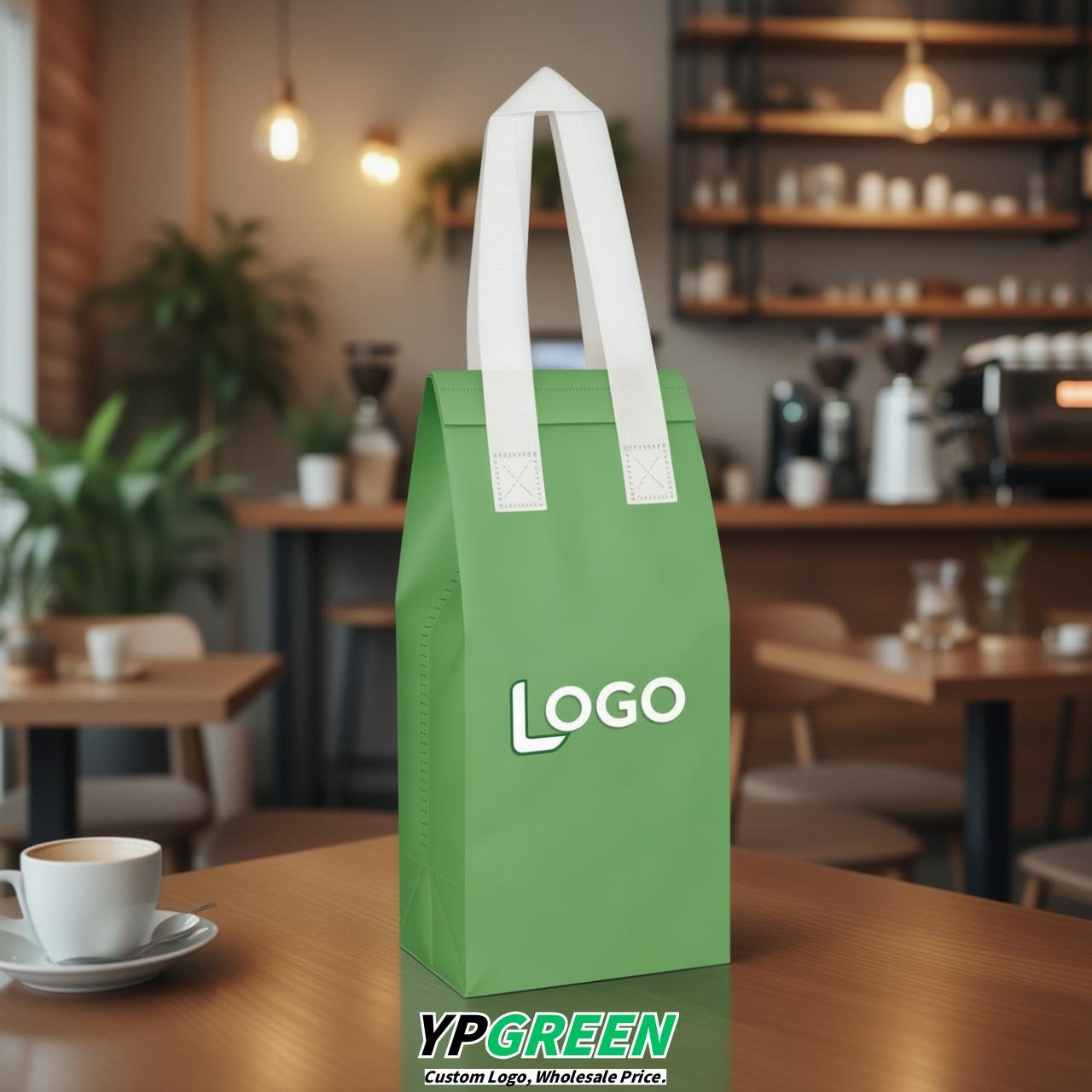 Chartreuse Individual insulated take away bags wholesale 11x4.7x3.9 inches Thermal Beverage Take Out Bags