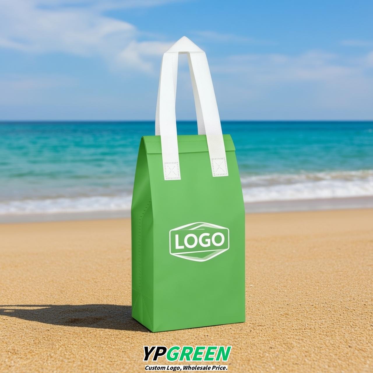 Chartreuse Individual insulated take away bags wholesale 11x4.7x3.9 inches Thermal Beverage Take Out Bags