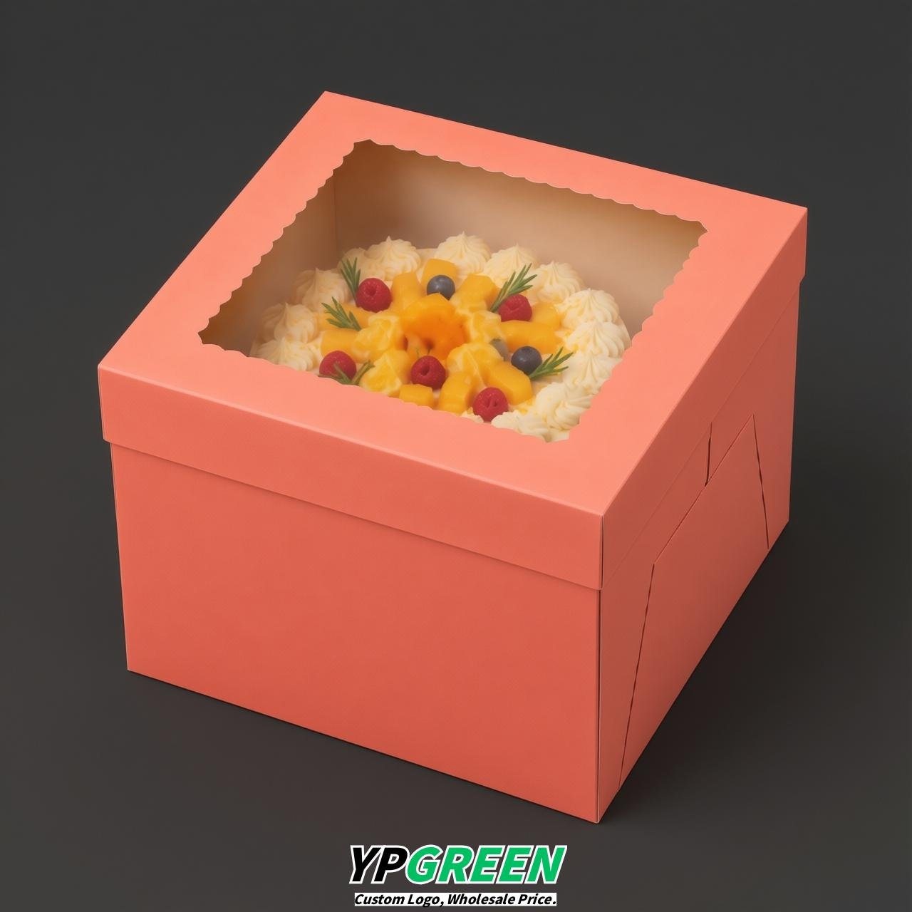 Coral 10 & 12 inches Cake Box with Window - Square Cardboard Cake Box