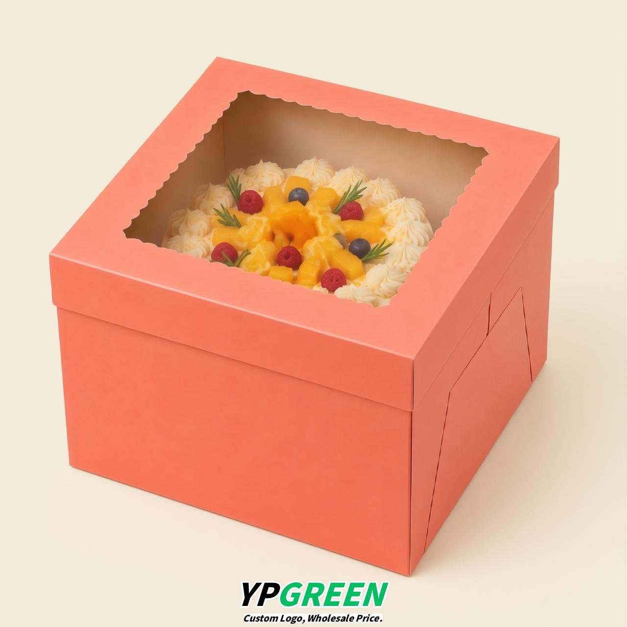 Coral 10 & 12 inches Cake Box with Window - Square Cardboard Cake Box