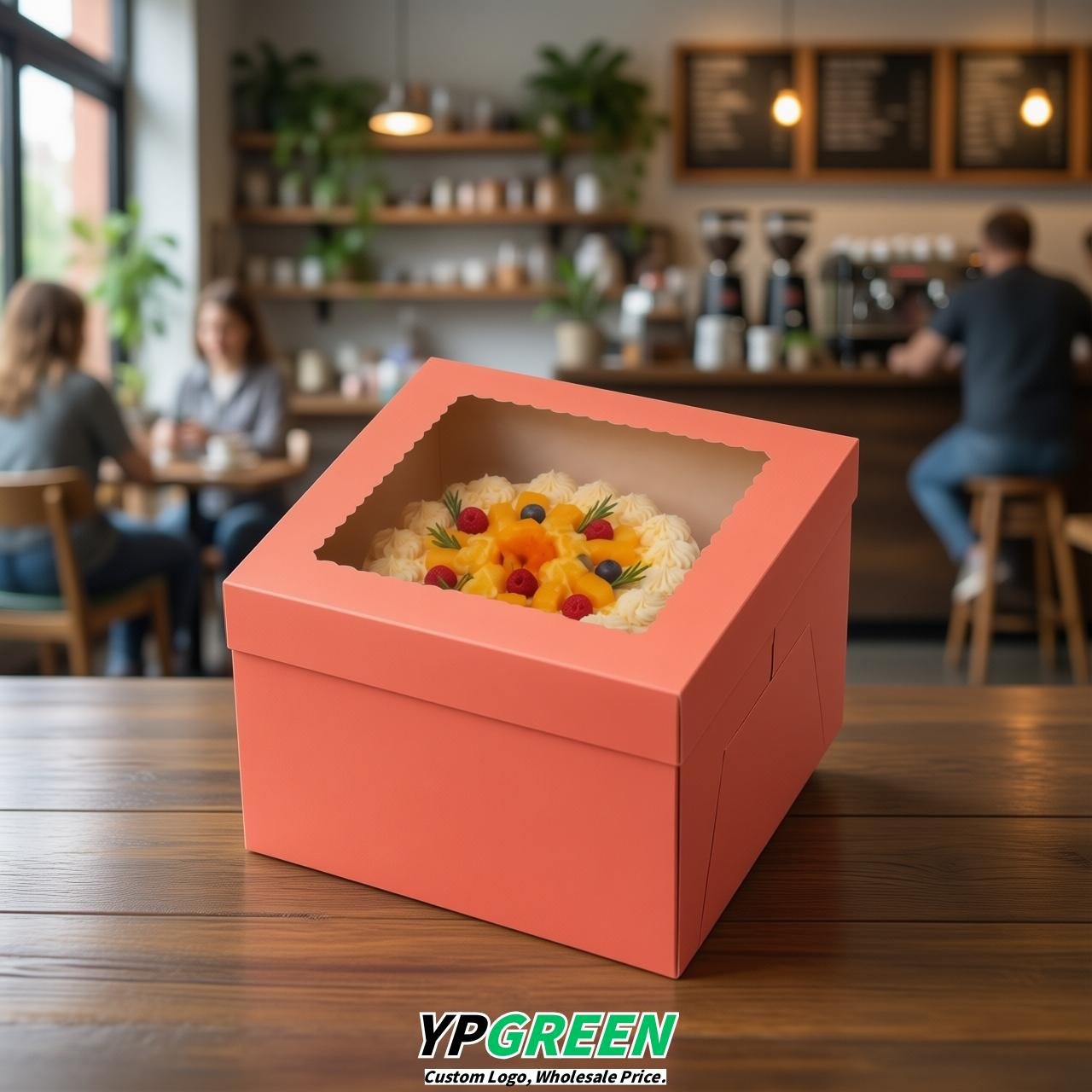 Coral 10 & 12 inches Cake Box with Window - Square Cardboard Cake Box