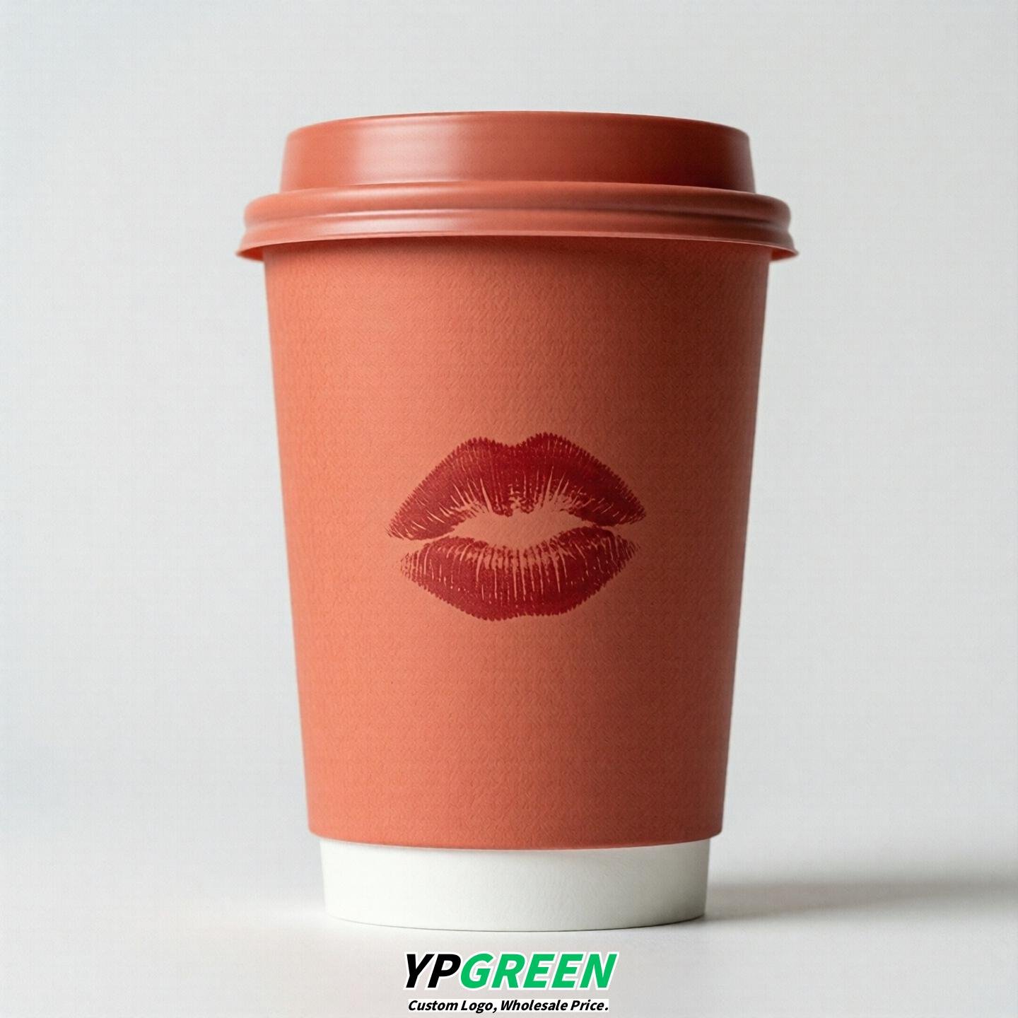 Coral Paper Cups with Lips Print 10oz/12oz/16oz/20oz/22oz
