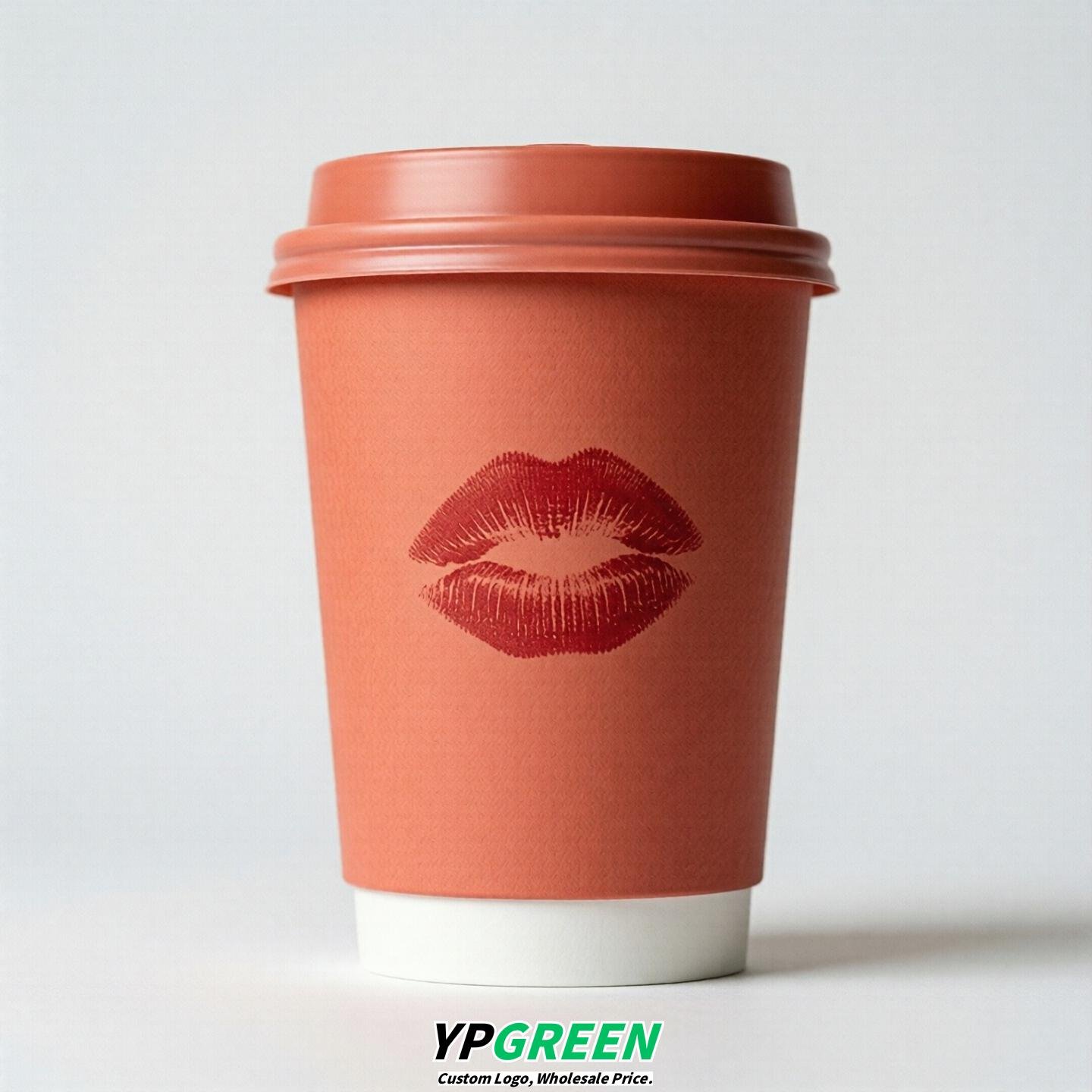 Coral Paper Cups with Lips Print 10oz/12oz/16oz/20oz/22oz