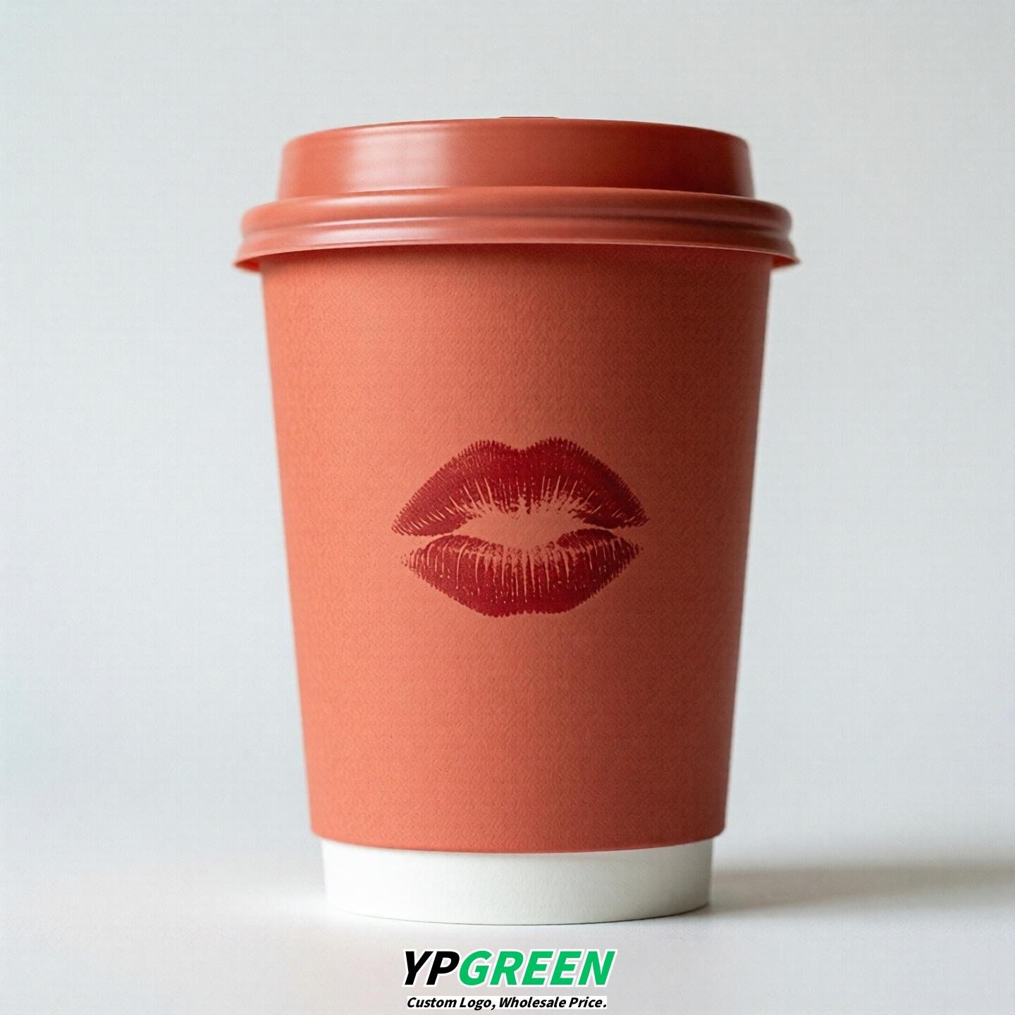 Coral Paper Cups with Lips Print 10oz/12oz/16oz/20oz/22oz