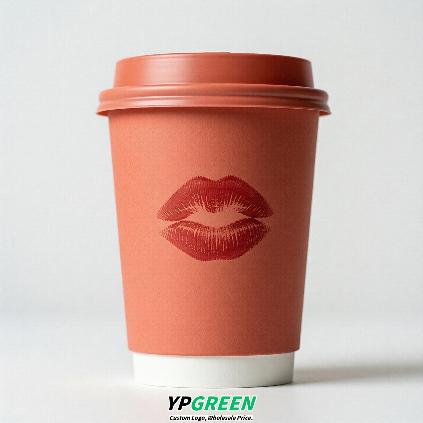 Coral Paper Cups with Lips Print 10oz/12oz/16oz/20oz/22oz
